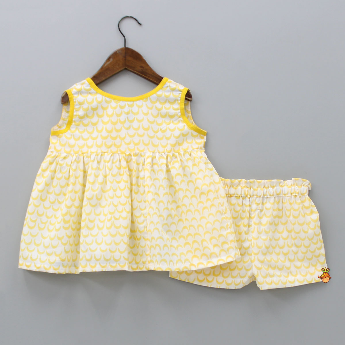 Pre Order: Moon Printed Yellow Top And Shorts