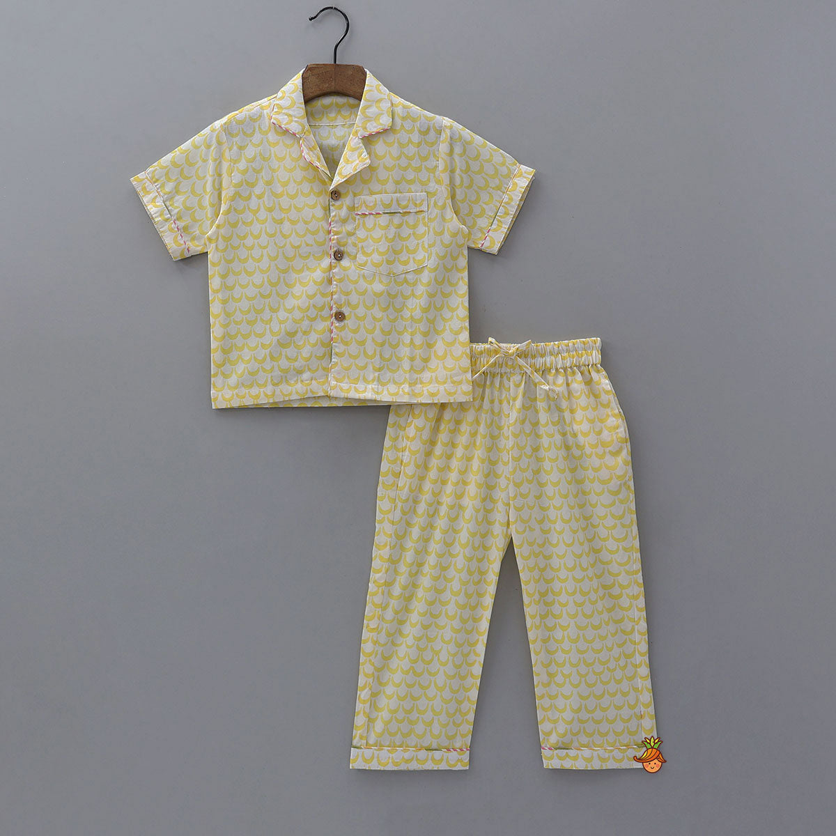 Pre Order: Moon Printed Yellow Shirt And Pyjama
