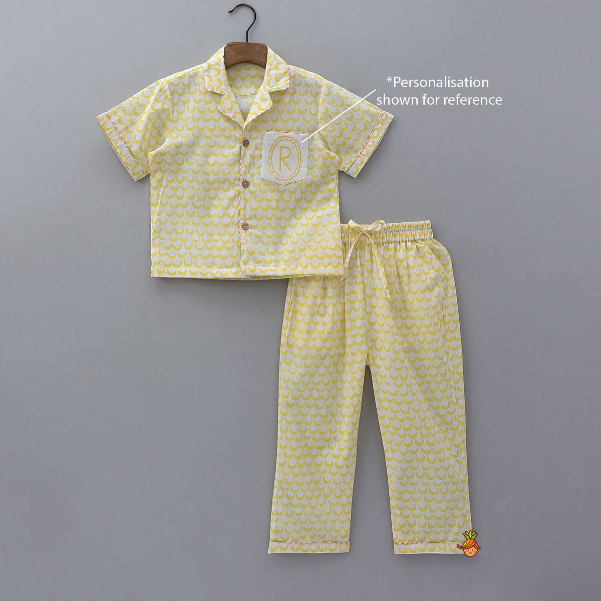 Pre Order: Moon Printed Yellow Shirt And Pyjama