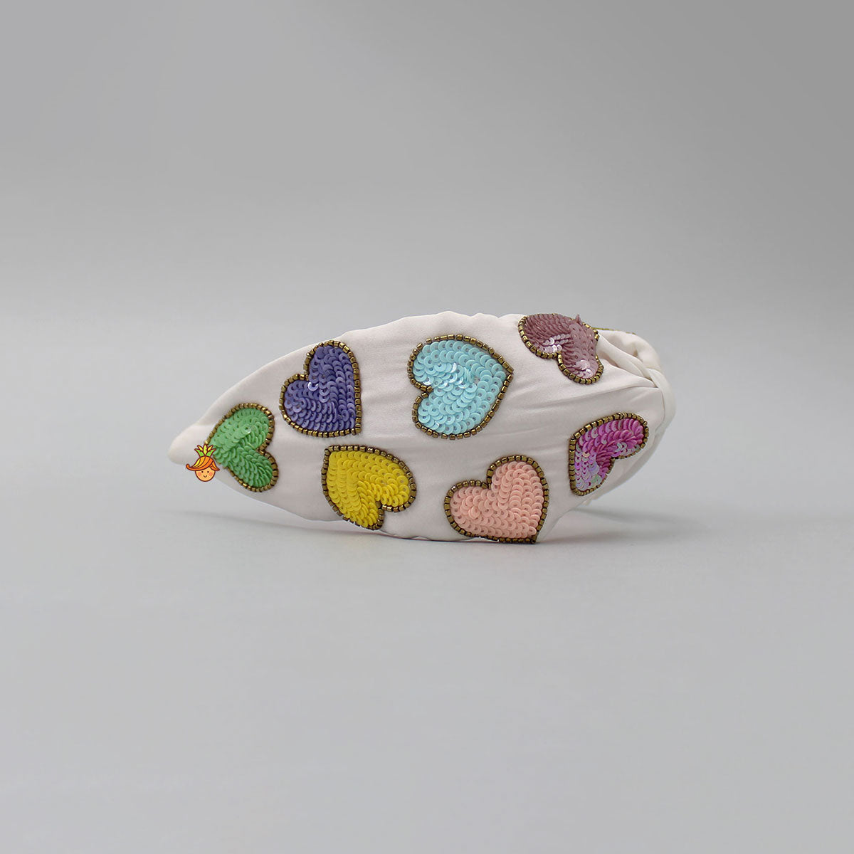 Multicolour Sequins Sweet Heart Embroidered White Hair Band