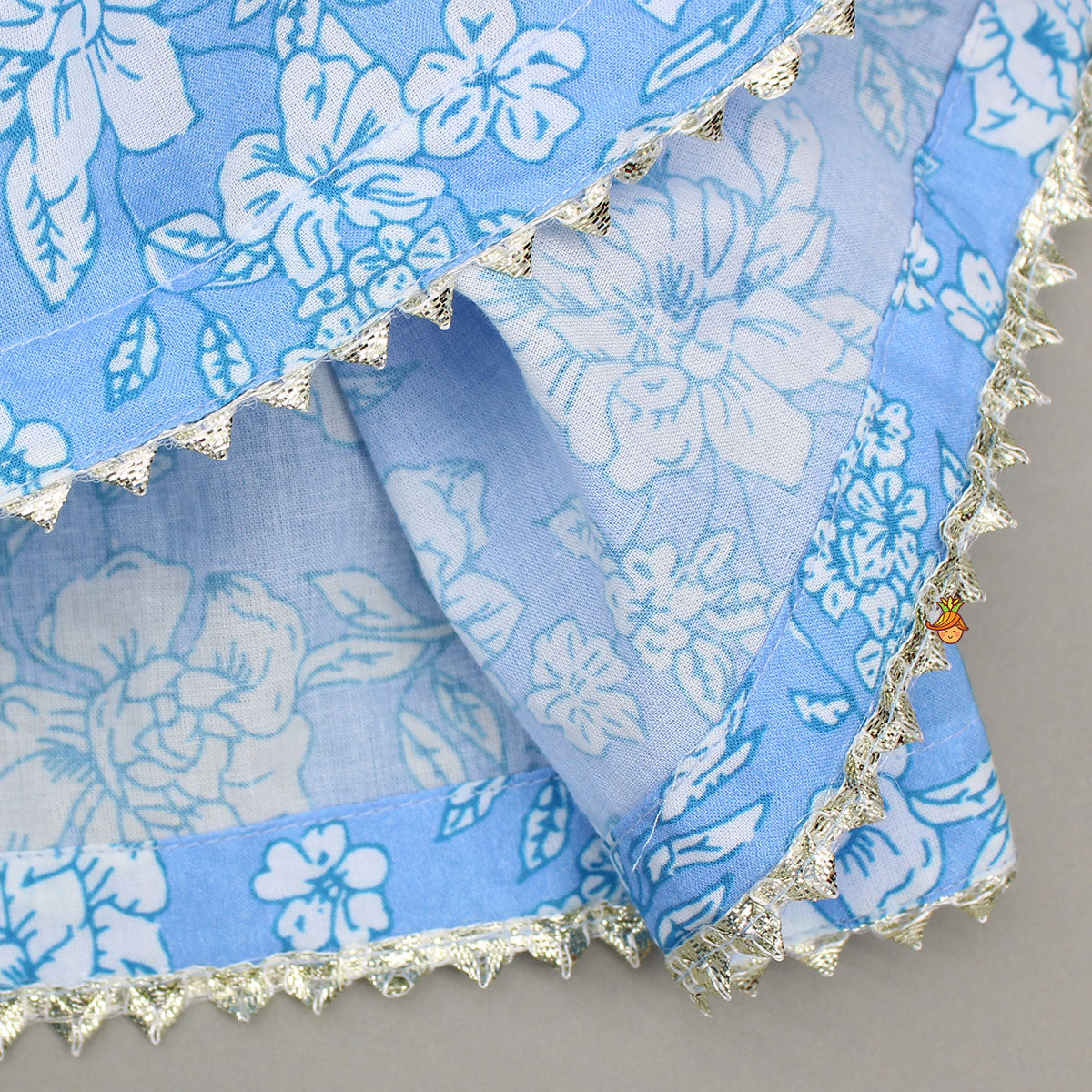 Pre Order: Gota Lace Detailed Floral Printed Powder Blue Top And Sharara