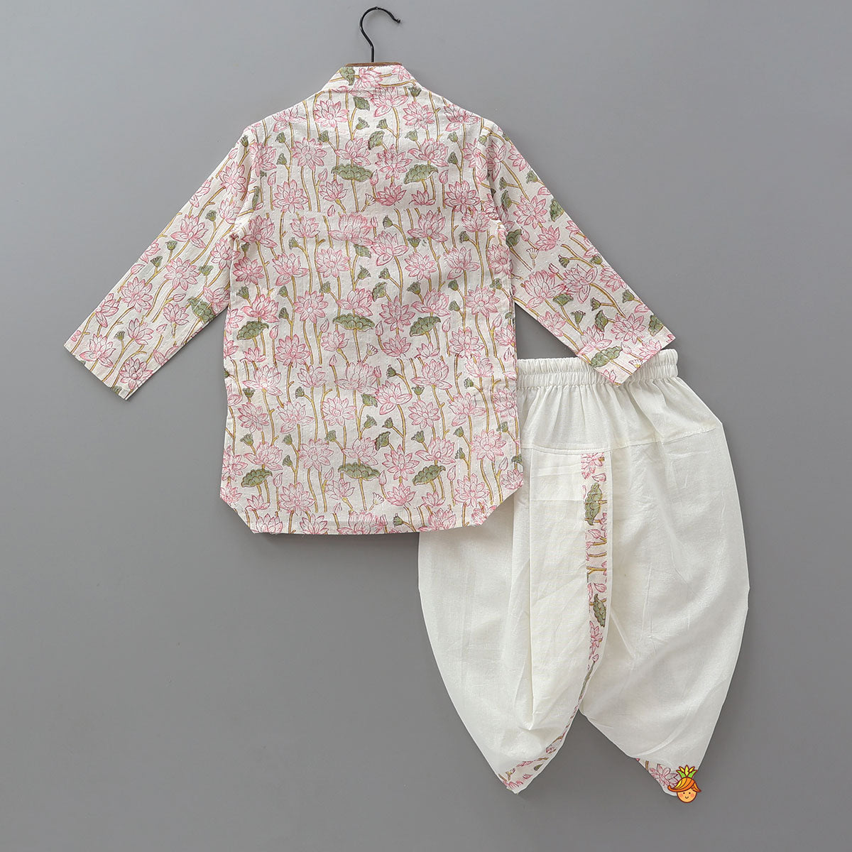 Pre Order: Lurex Striped Hand Block Floral Printed Stylish Pink Kurta And Dhoti