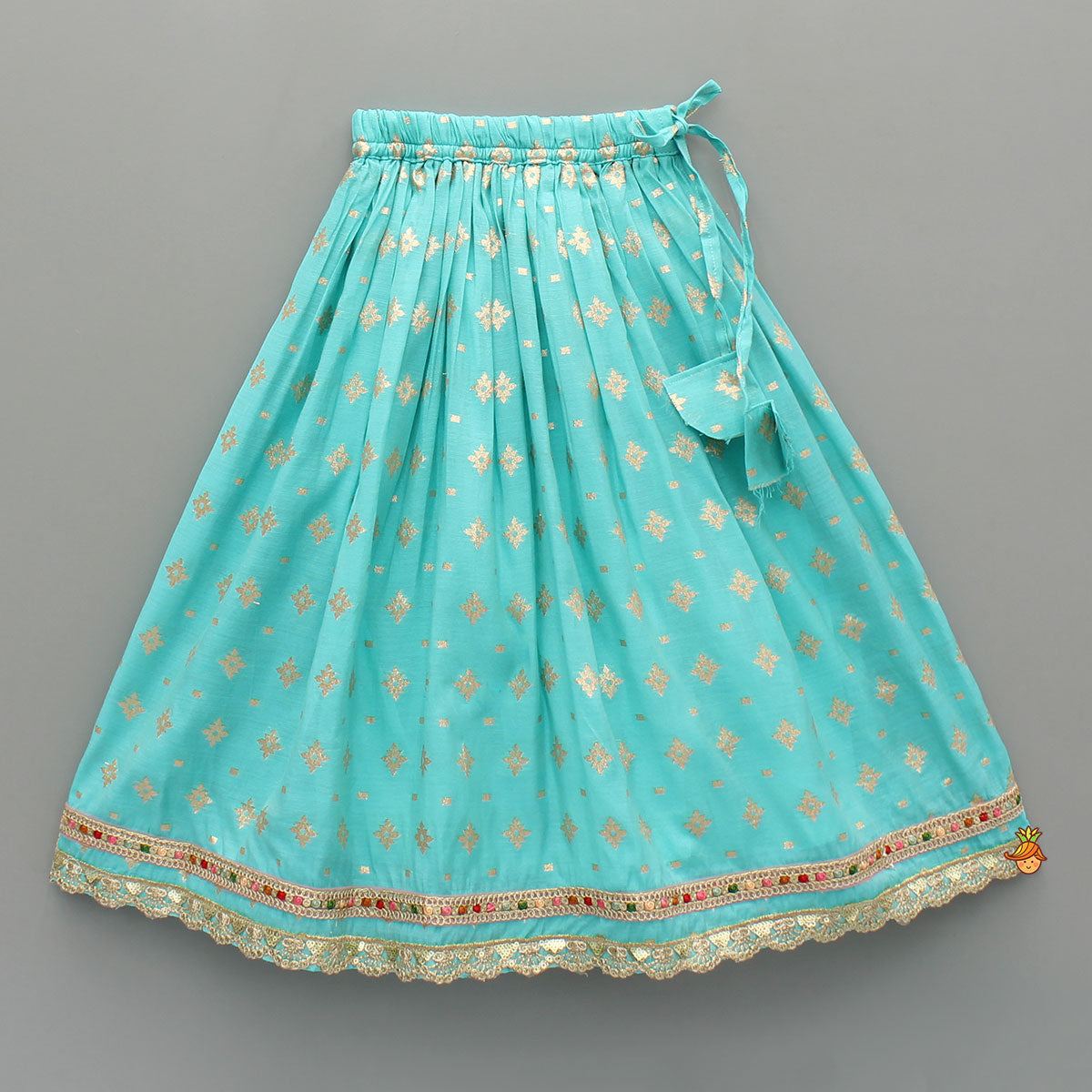 Pre Order: Chanderi Embroidered Teal Green Top And Lehenga With Contrasting Dupatta