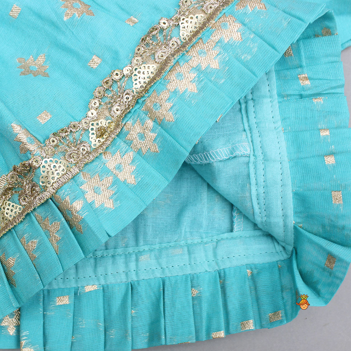 Pre Order: Chanderi Embroidered Teal Green Top And Lehenga With Contrasting Dupatta