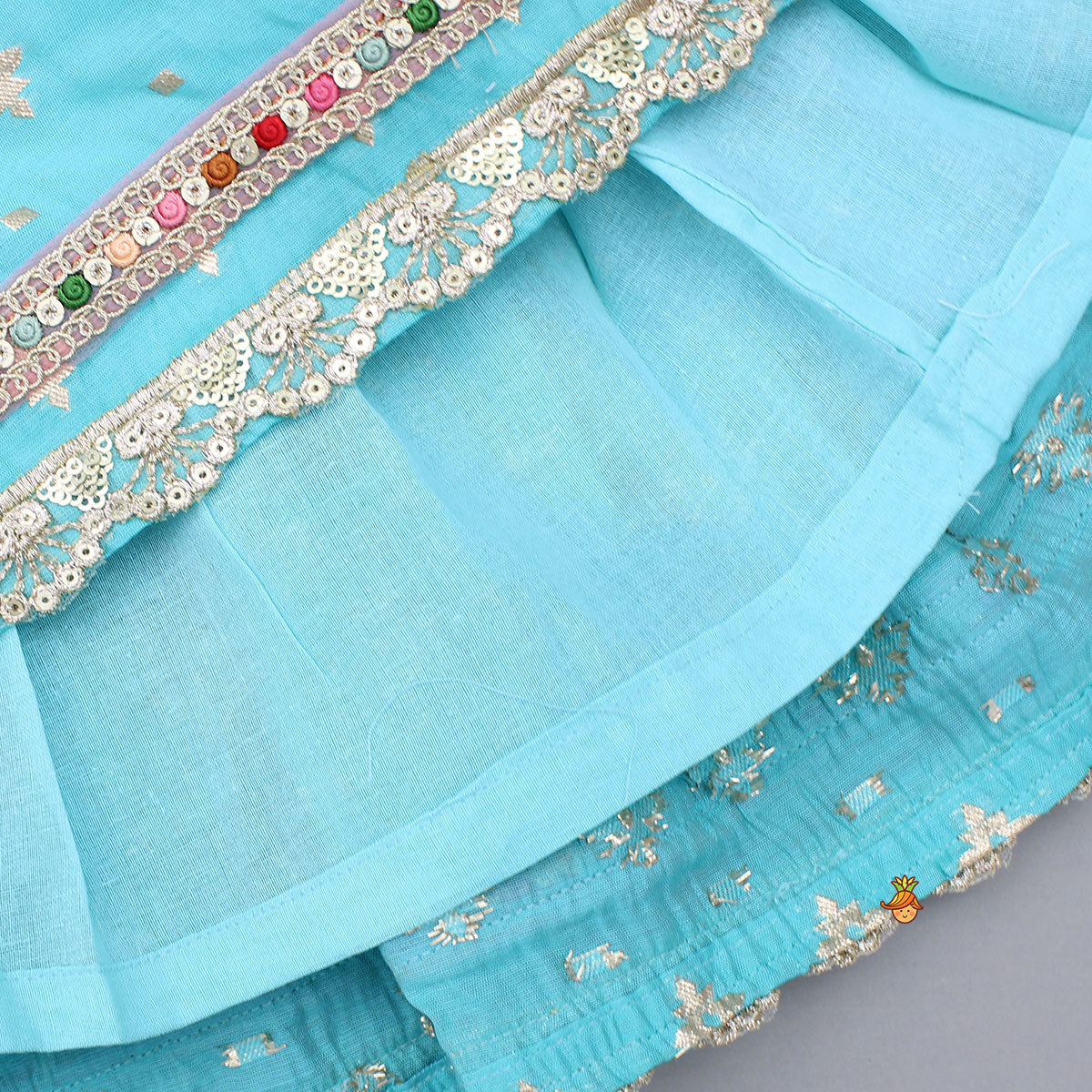 Pre Order: Chanderi Embroidered Teal Green Top And Lehenga With Contrasting Dupatta