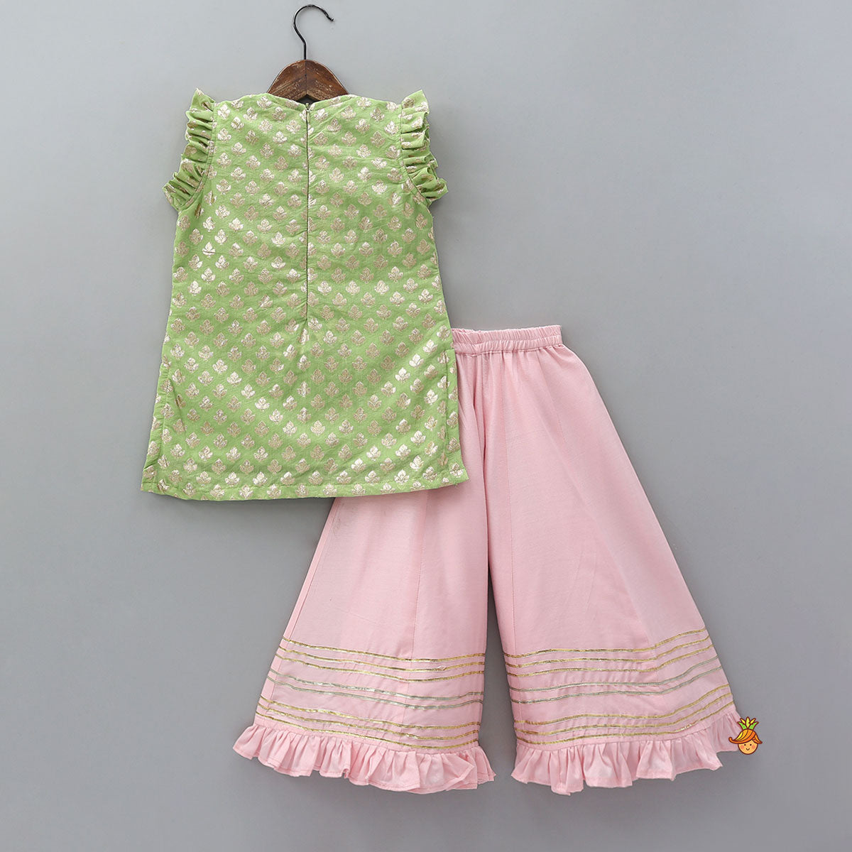 Pre Order: Elegant Chanderi Kurti And Flared Palazzo With Dupatta
