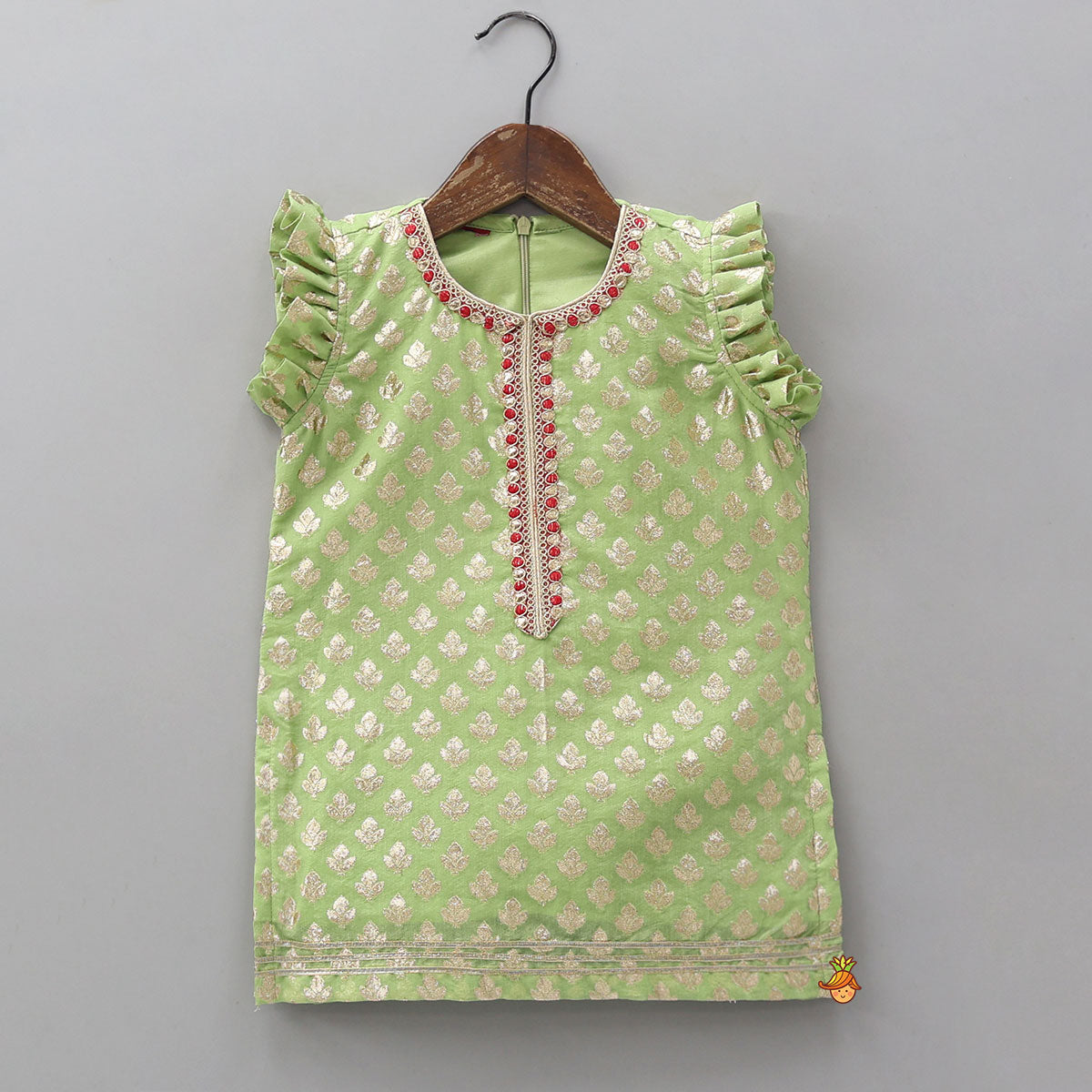 Pre Order: Elegant Chanderi Kurti And Flared Palazzo With Dupatta