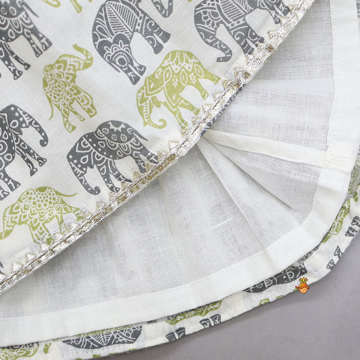 Pre Order: Elephant Hand Block Printed Kurti And Scalloped Lace Work Sharara