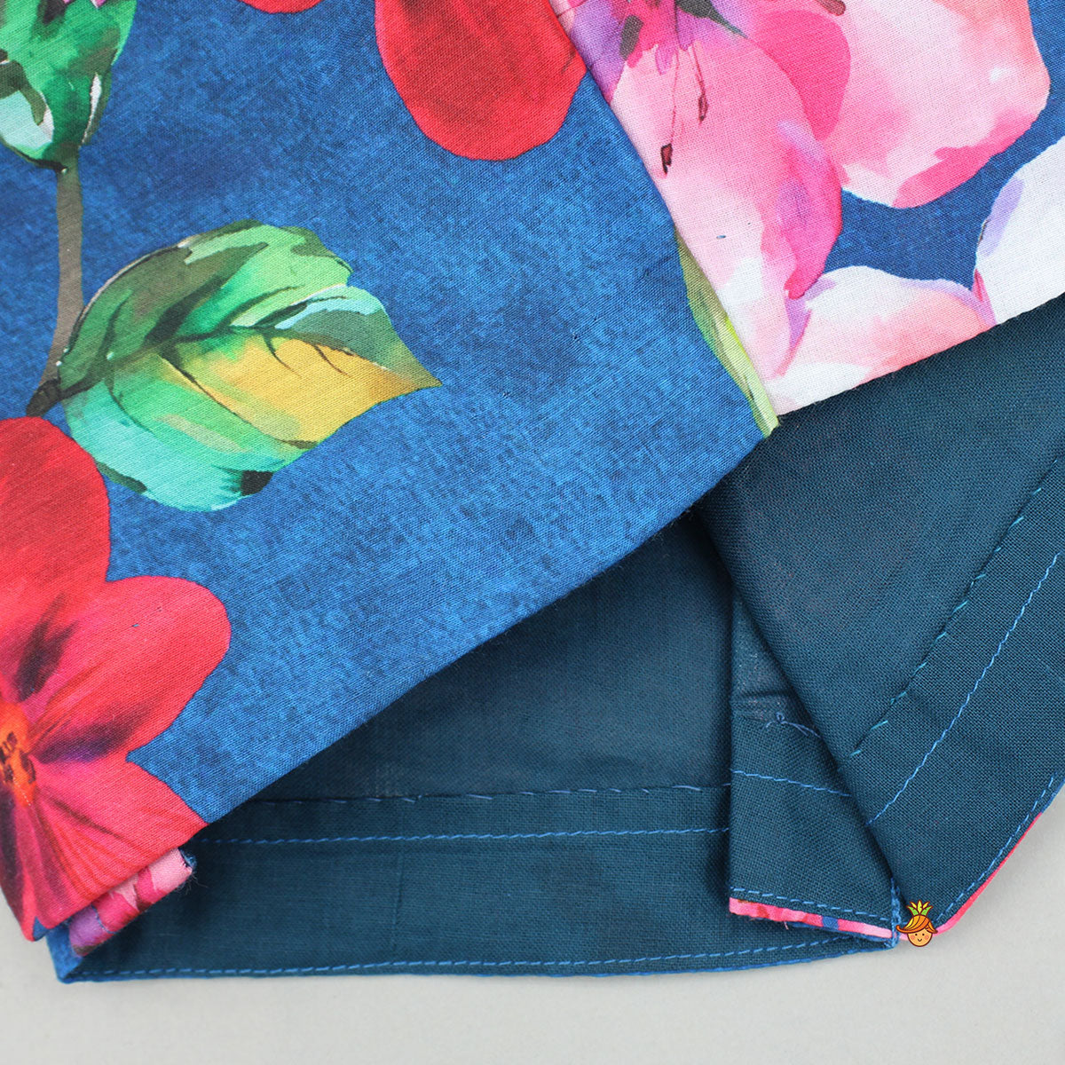 Adorable Bow Enhanced Floral Printed Navy Blue Top And Lehenga