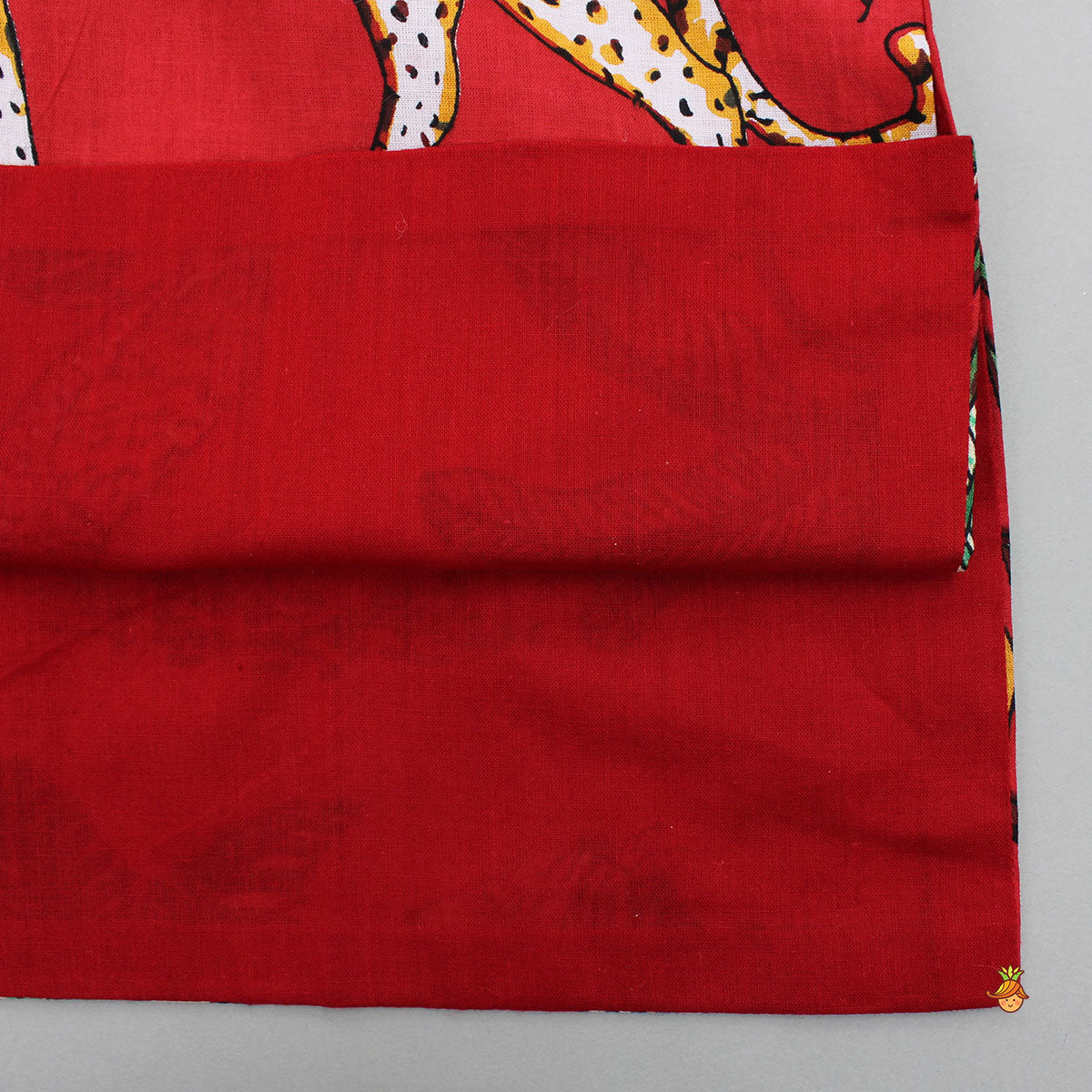 Pre Order: Crimson Red Jungle Theme Printed Asymmetric Kurta And Black Pyjama