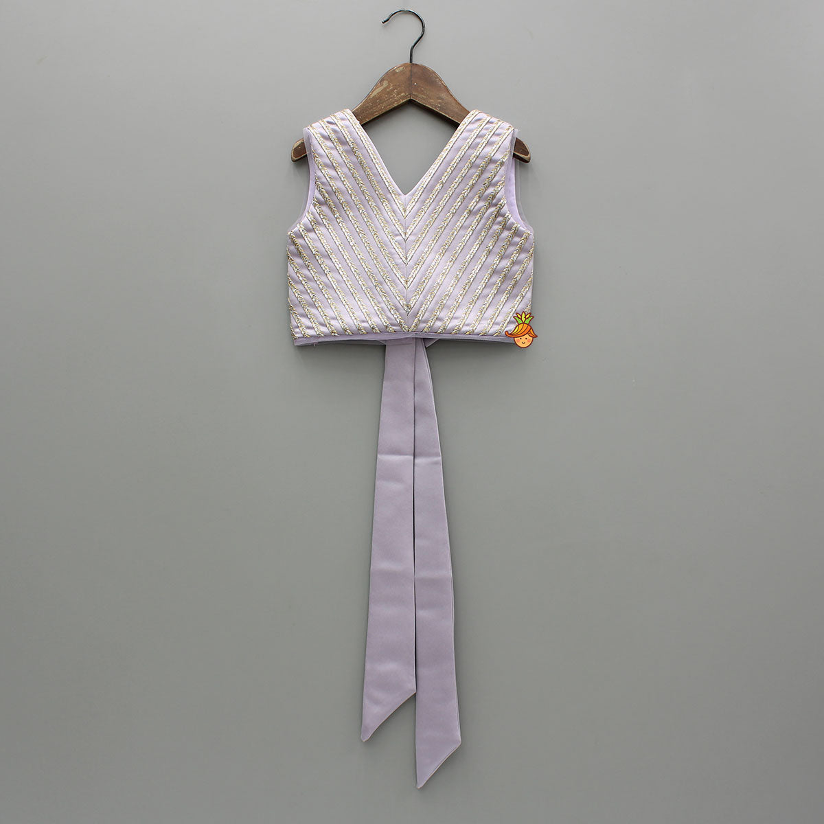 Pre Order: V Neck Sleeveless Lavender Top And Ruffle Frilly Lehenga