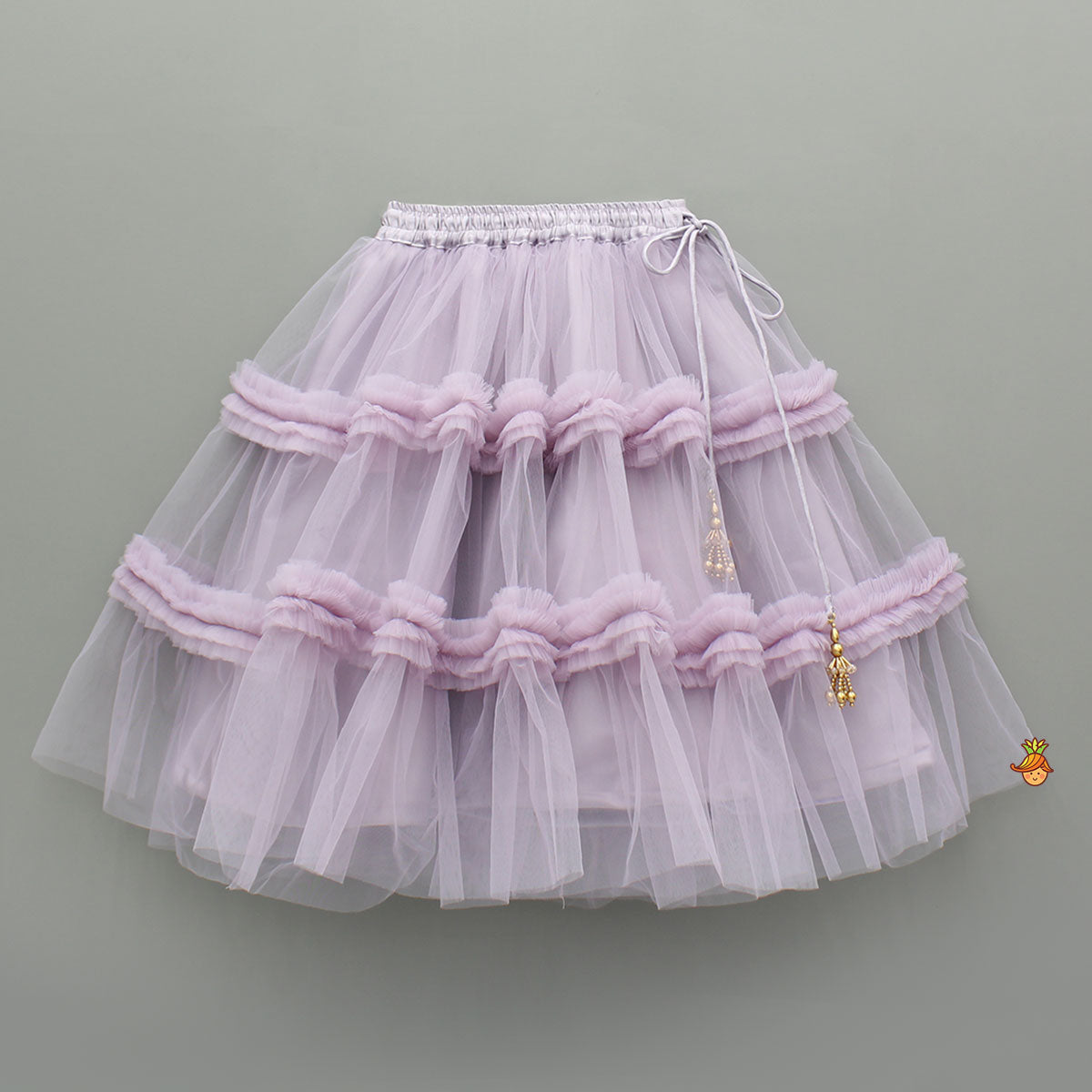 Pre Order: V Neck Sleeveless Lavender Top And Ruffle Frilly Lehenga