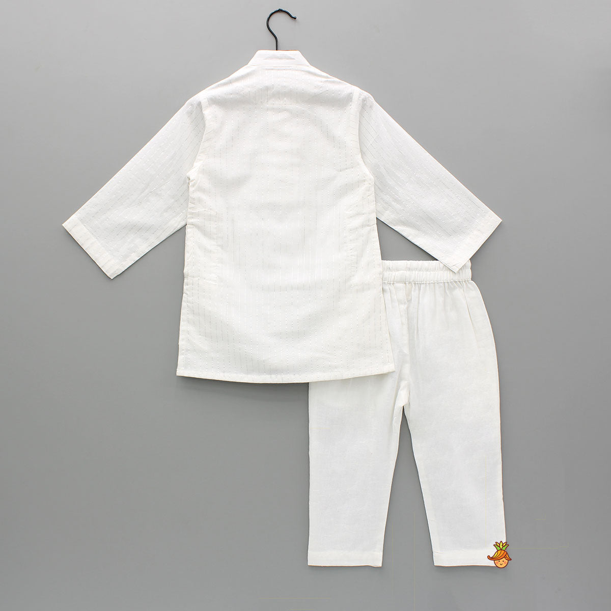 Pre Order: Cotton Lurex Striped White Kurta And Pyjama