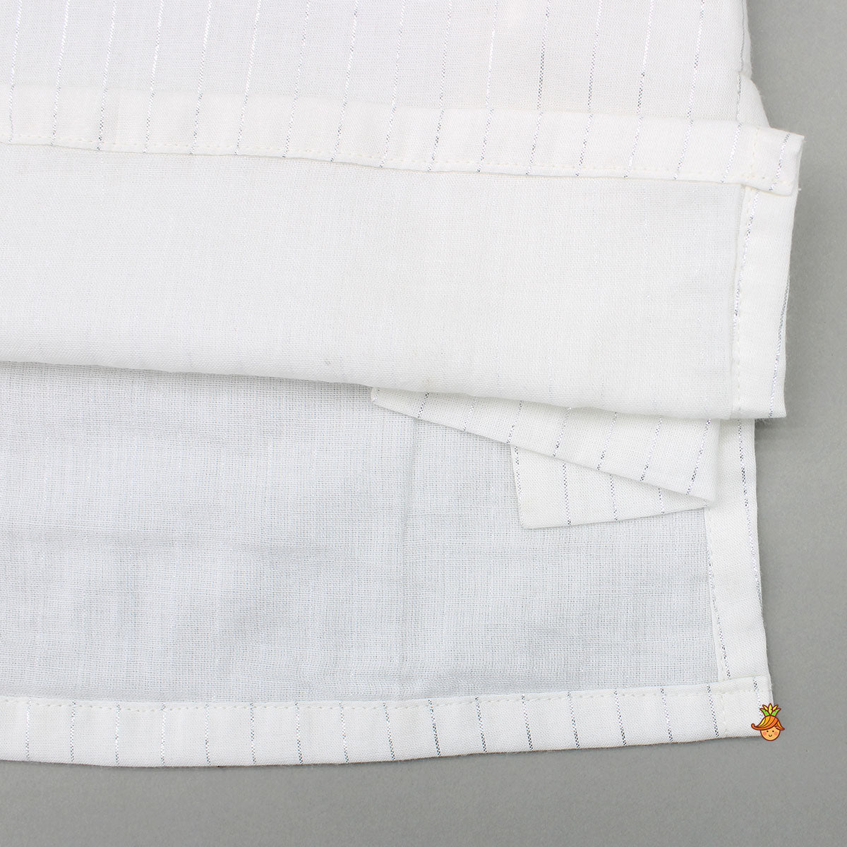 Pre Order: Cotton Lurex Striped White Kurta And Pyjama