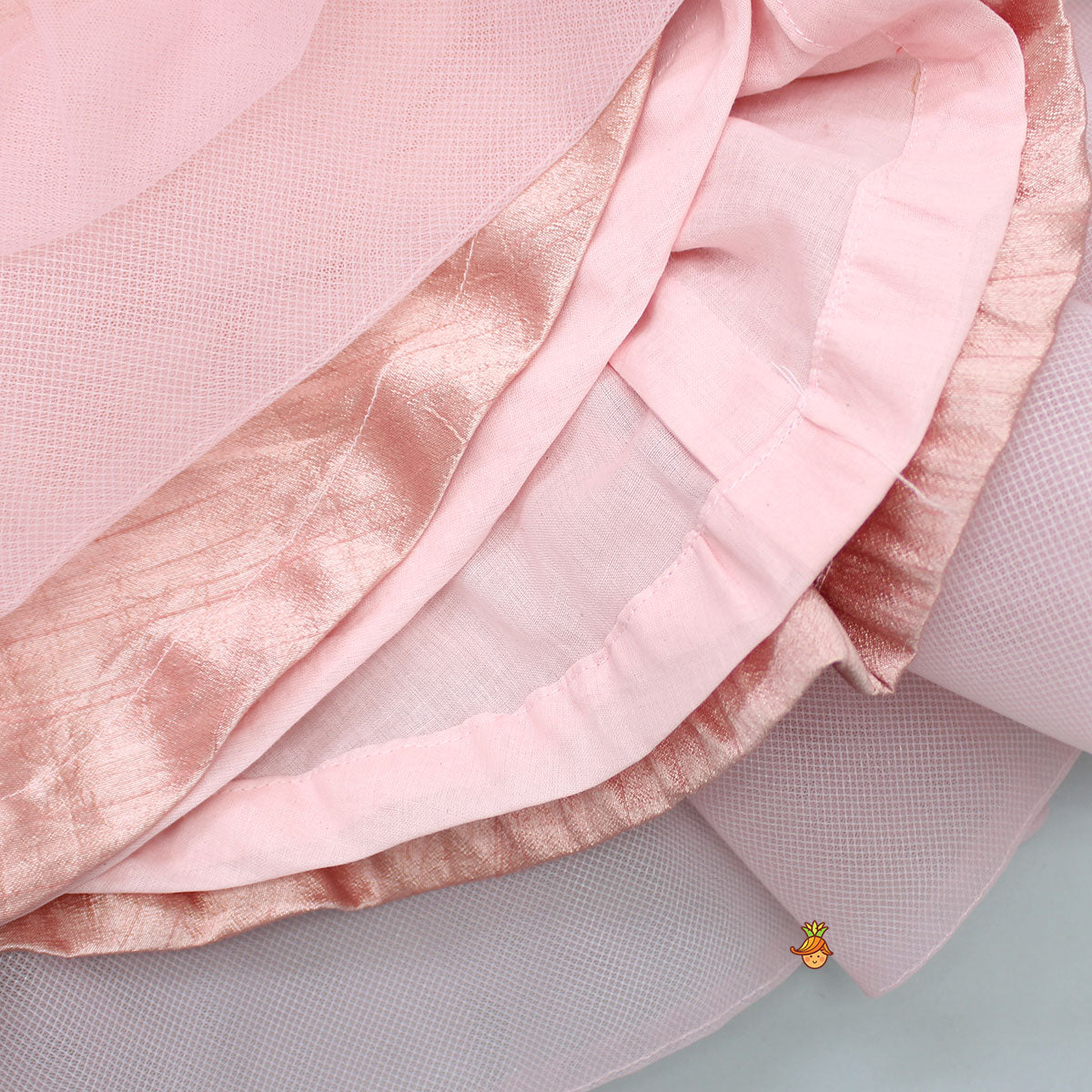 Pre Order: Elegant Pearls Embellished Onion Pink Ruffle Dress With Floral Hair Clip