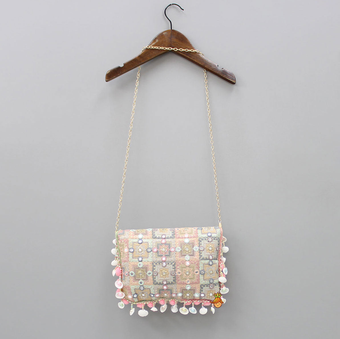 Pom Pom Detailed Multicolour Sling Bag