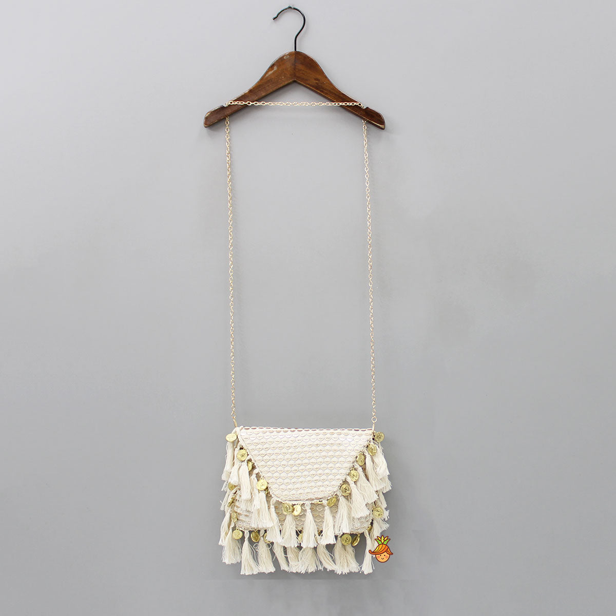 Shimmery Sequins Embroidered Georgette Off White Sling Bag