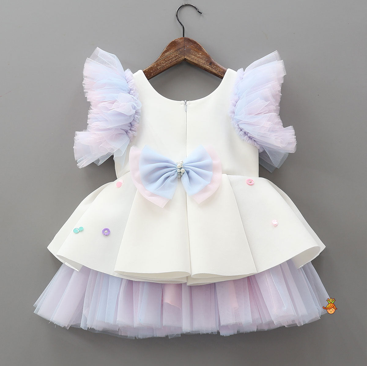 Pre Order: Unicorn Embroidered Yoke Neoprene White And Light Blue Dress