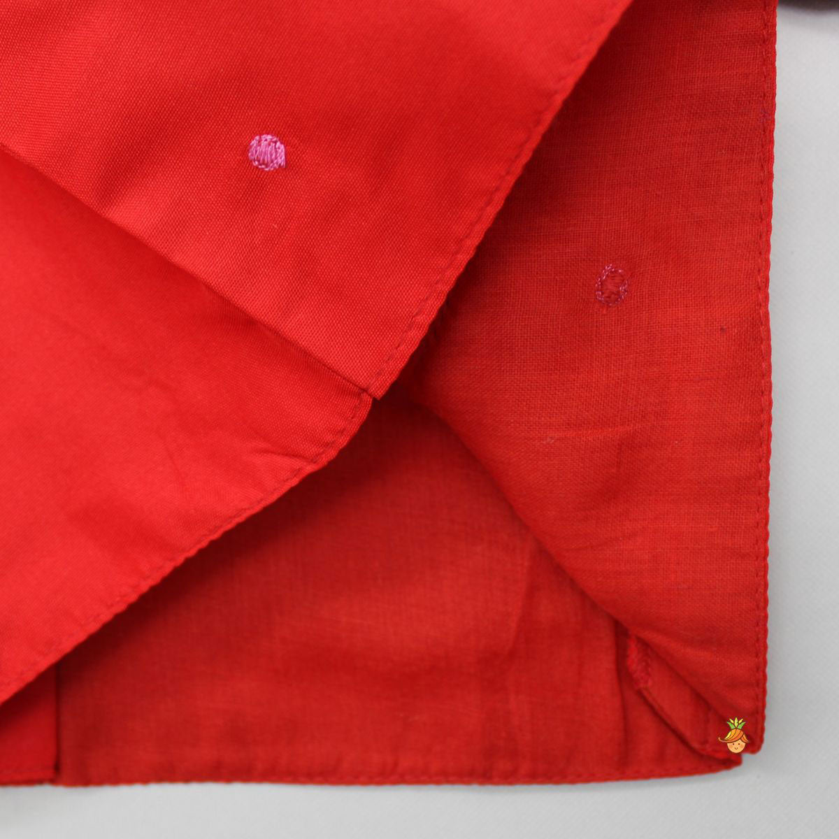 Reindeer Brocade Embroidered Red Top And Dual Tone Lehenga With Ruffle Dupatta