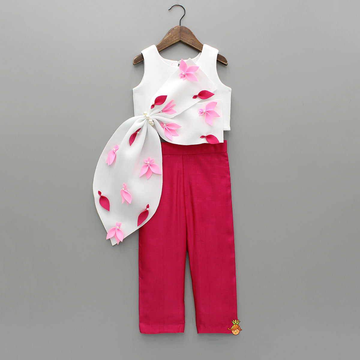 Pre Order: Over Sized Bowie White Scuba Stylish Top And Fuchsia Pink Pant