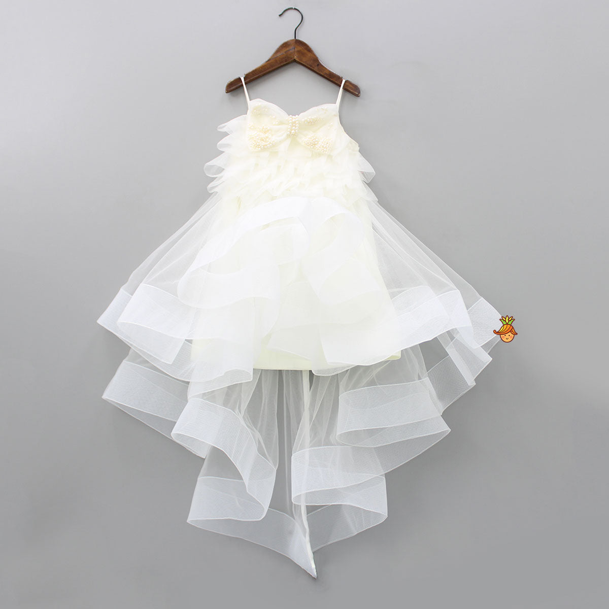 Pre Order: Stylish Off White Trail Dress With Bowie Pearl String Hair Clip