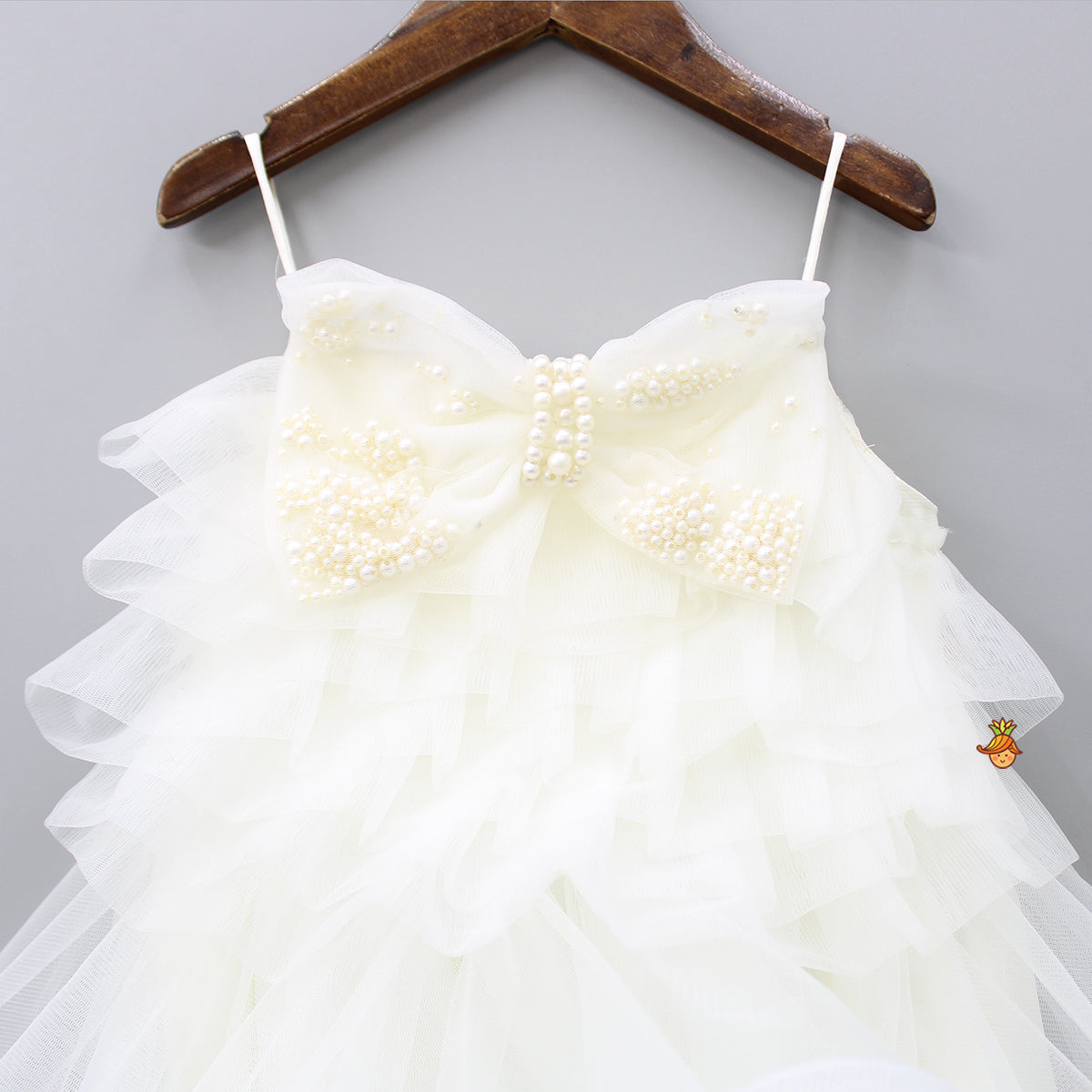 Pre Order: Stylish Off White Trail Dress With Bowie Pearl String Hair Clip