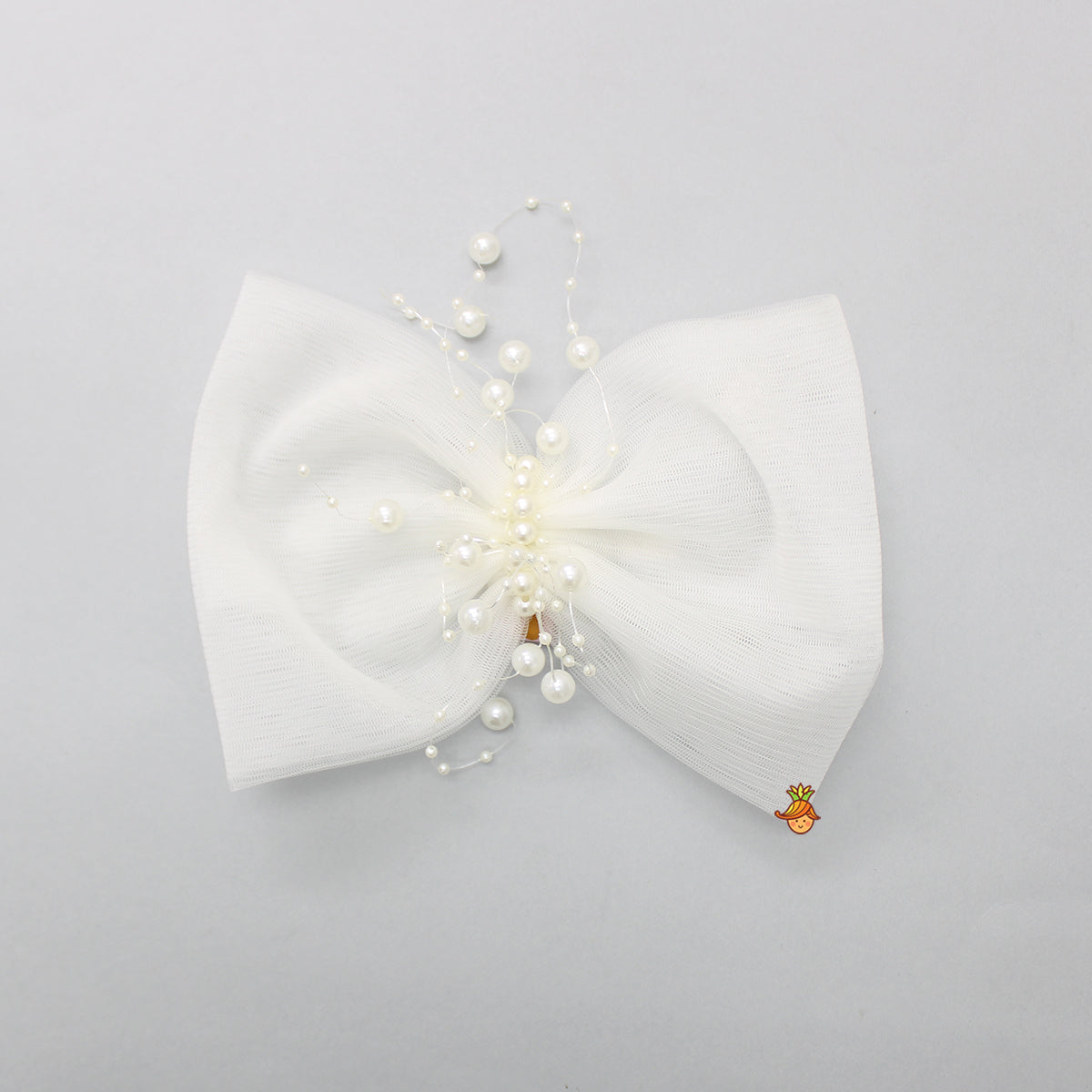 Pre Order: Stylish Off White Trail Dress With Bowie Pearl String Hair Clip