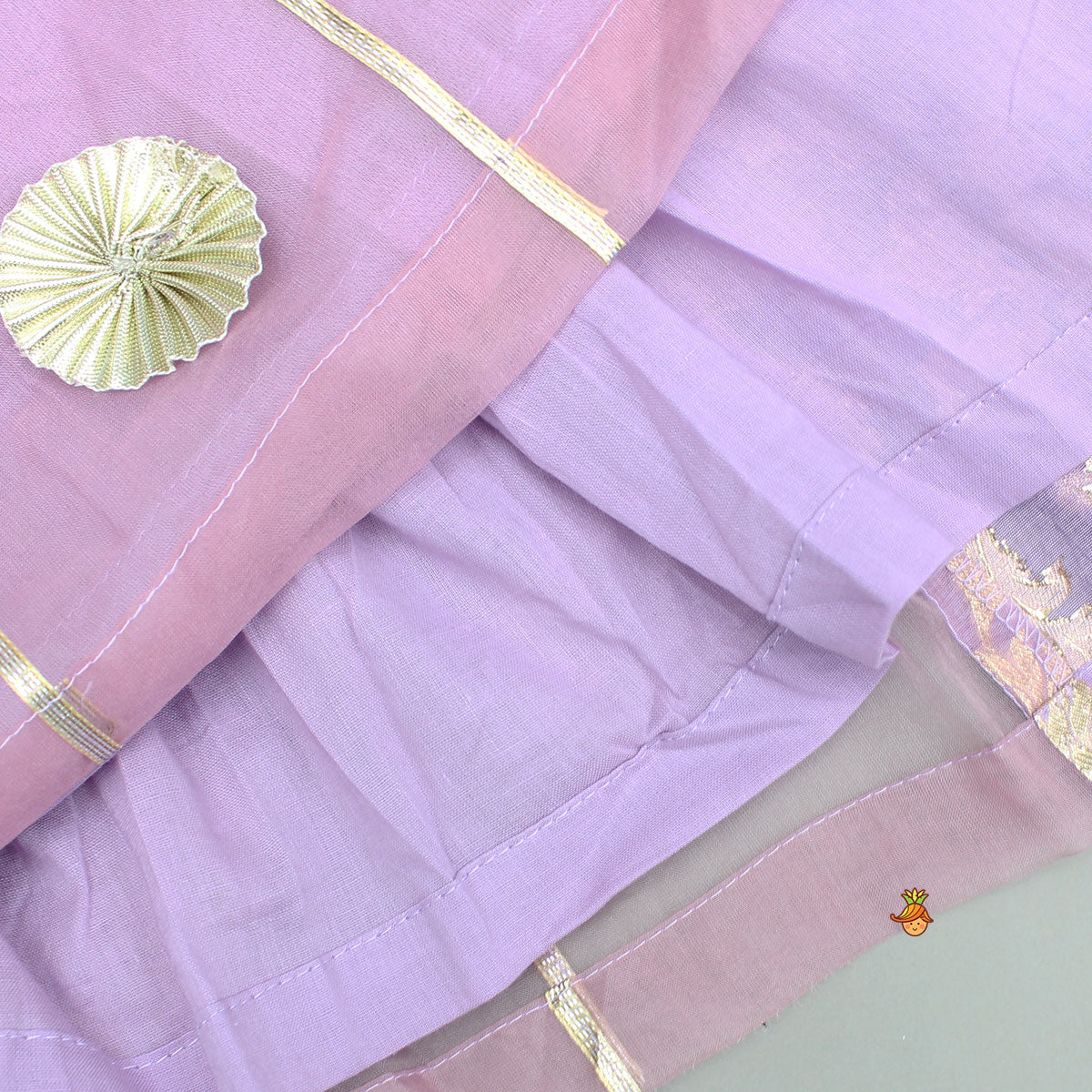 Pre Order: Elegant Pastel Purple Embroidered One Shoulder Top With Lehenga And Gota Lace Detail Dupatta