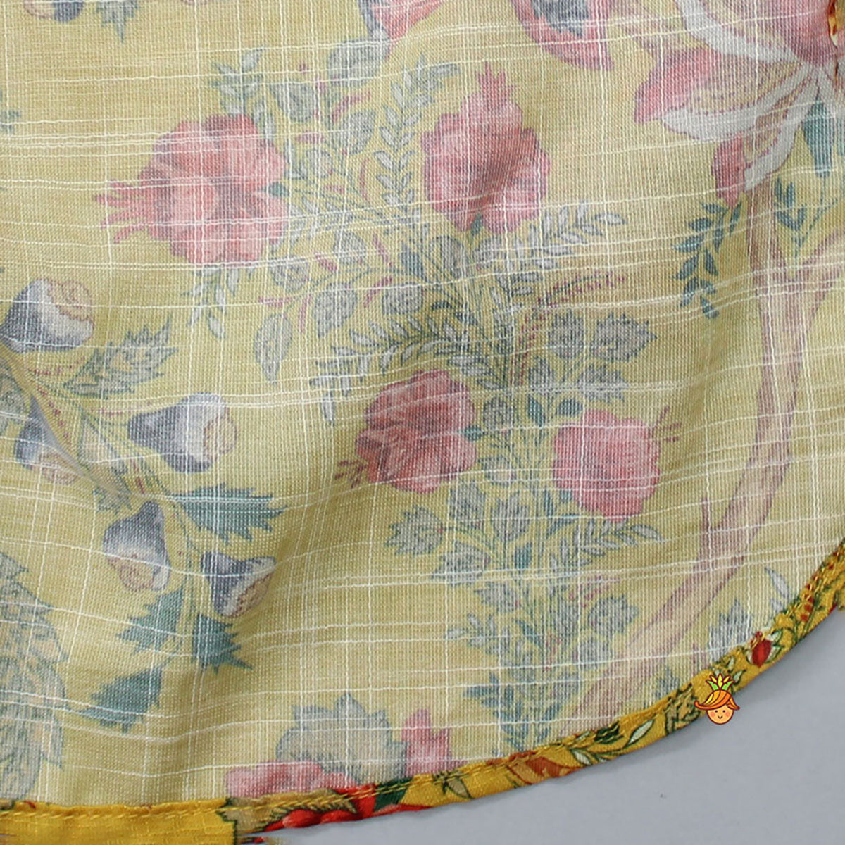 Pre Order: Intricate Yoke Gota Embroidered Mustard Printed Kurti And Pleated Sharara With Organza Sequined Dupatta