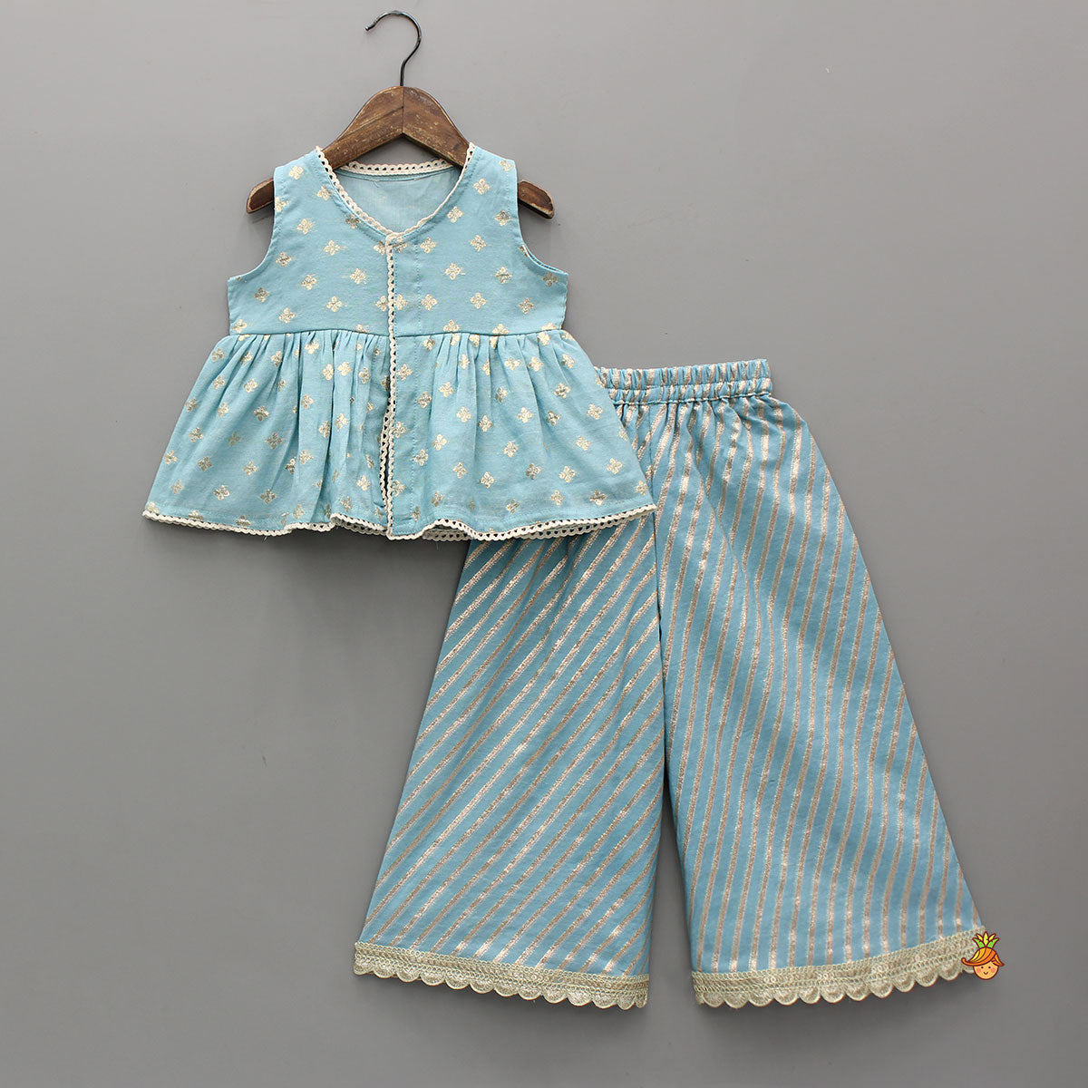 Pre Order: Ash Blue Front Slit Top And Flared Palazzo