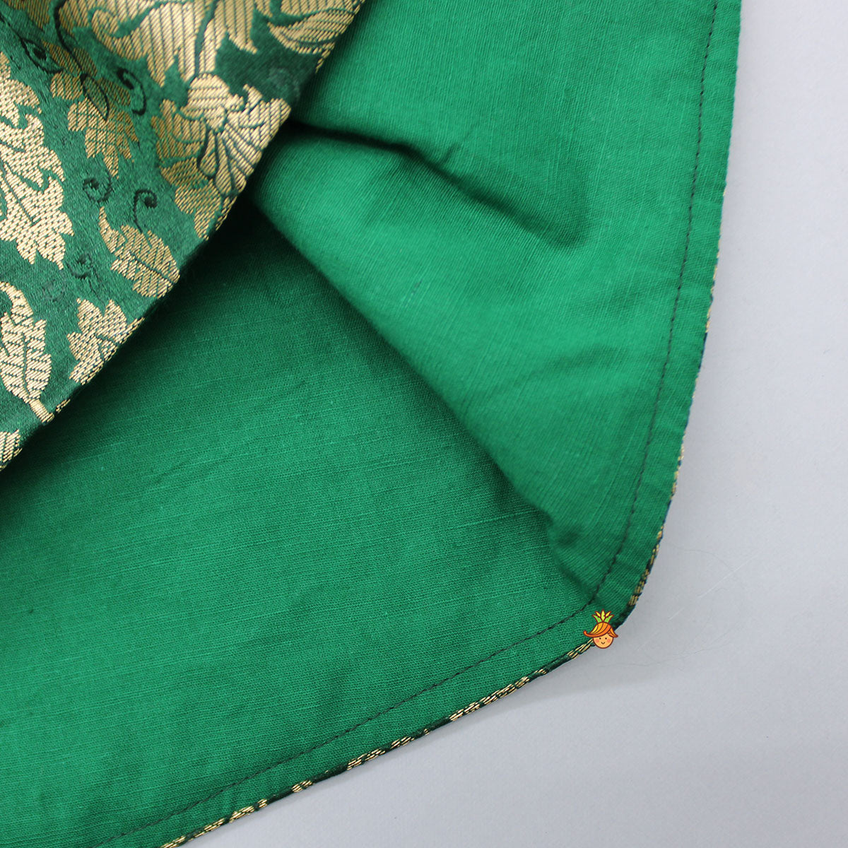 Pre Order: Front Slit Brocade Green High Low Kurti With Attached Dupatta And Net Sharara