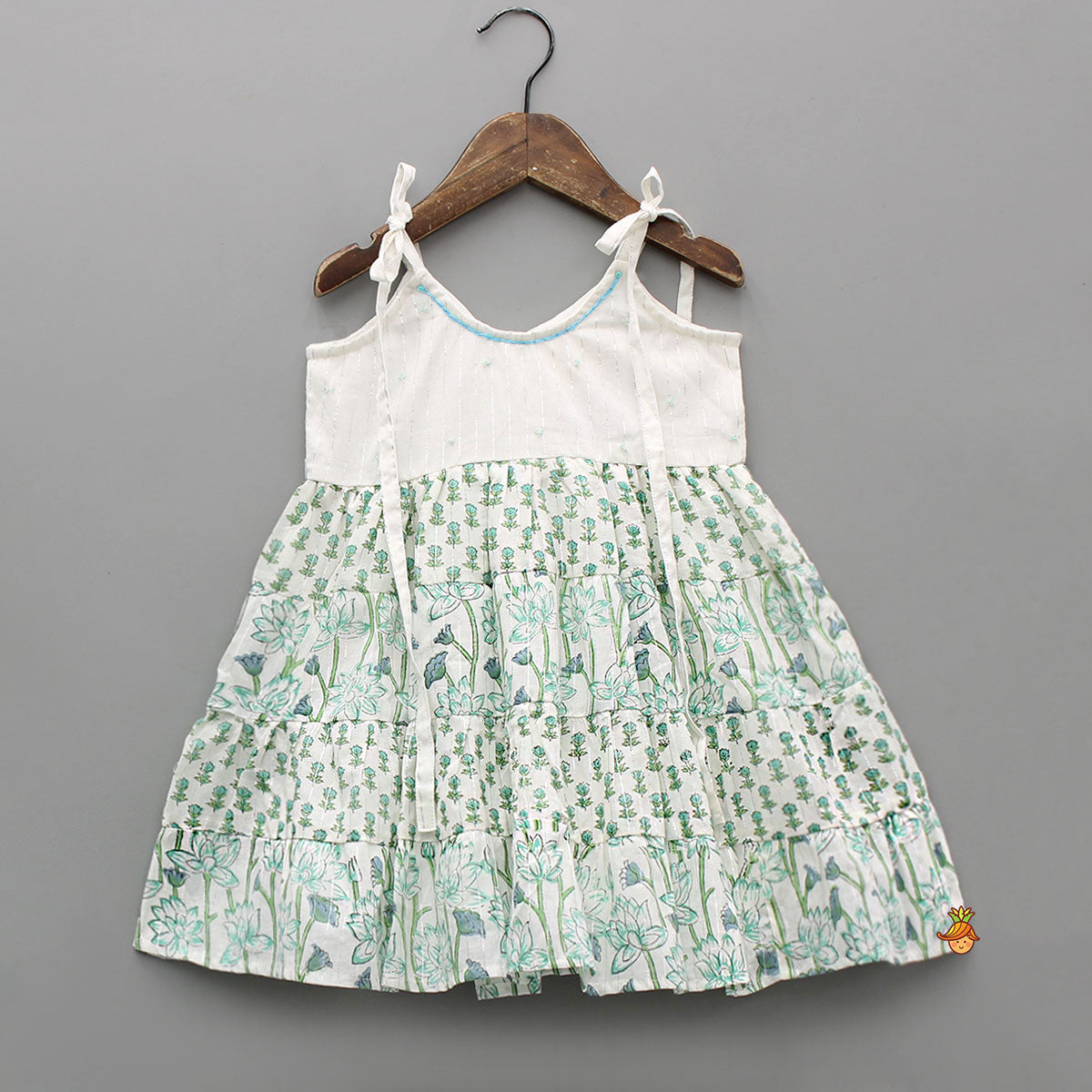 Pre Order: Beads Hand Embroidered Yoke Tie Up Straps Dress
