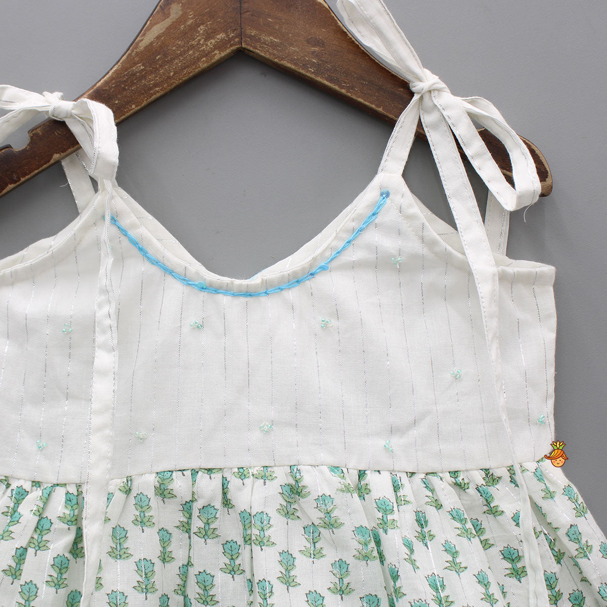 Pre Order: Beads Hand Embroidered Yoke Tie Up Straps Dress