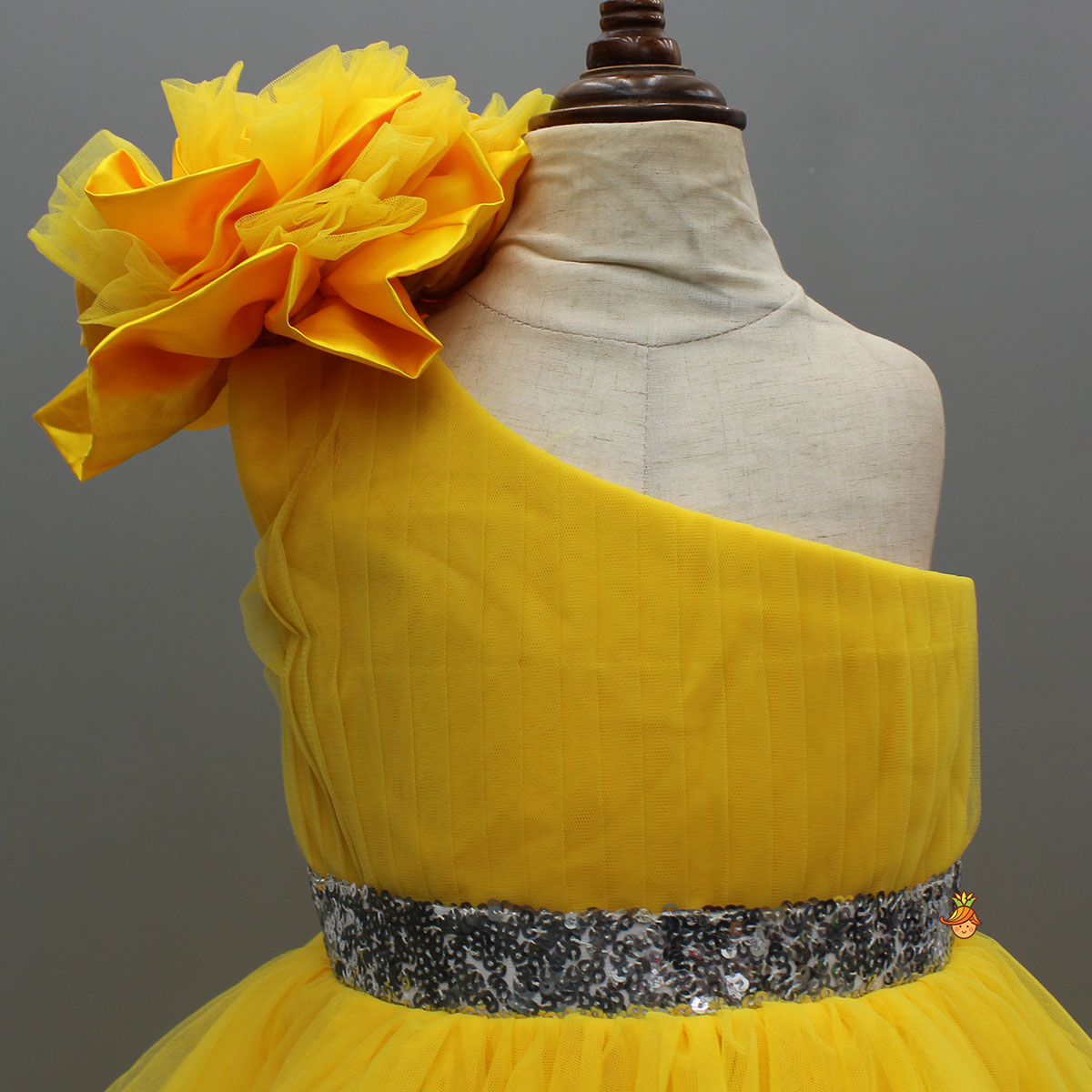 Pre Order: One Shoulder Ruffle Hem High Low Yellow Dress With Matching Head Band