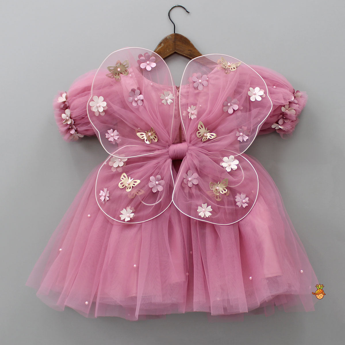 Pre Order: Flower Enhanced Pink Butterfly Wings Dress With Head Band
