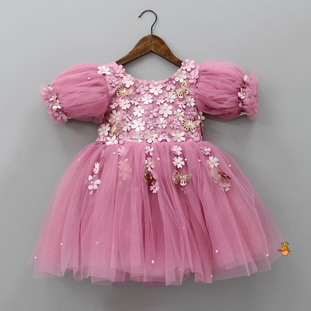 Pre Order: Flower Enhanced Pink Butterfly Wings Dress With Head Band