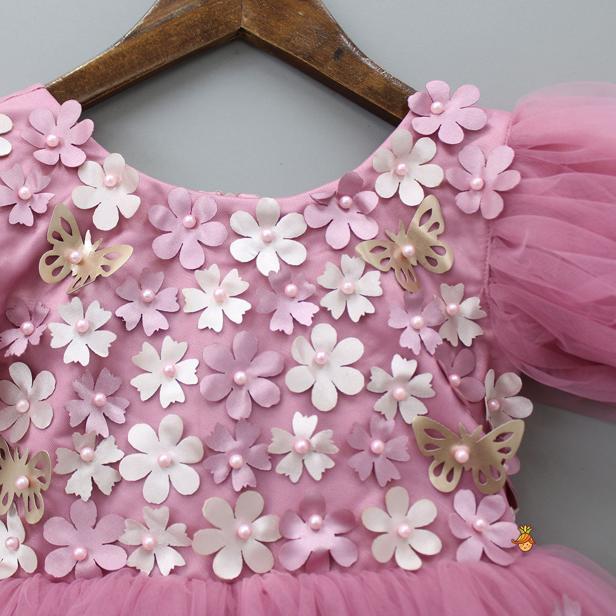 Pre Order: Flower Enhanced Pink Butterfly Wings Dress With Head Band