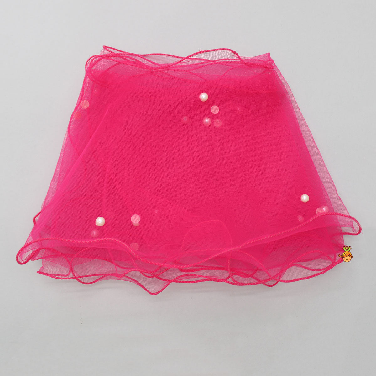 Pre Order: Halter Neck Pink Floral Embroidered Top And Scalloped Hem Lehenga With Flat Back Pearls Enhanced Ruffle Dupatta