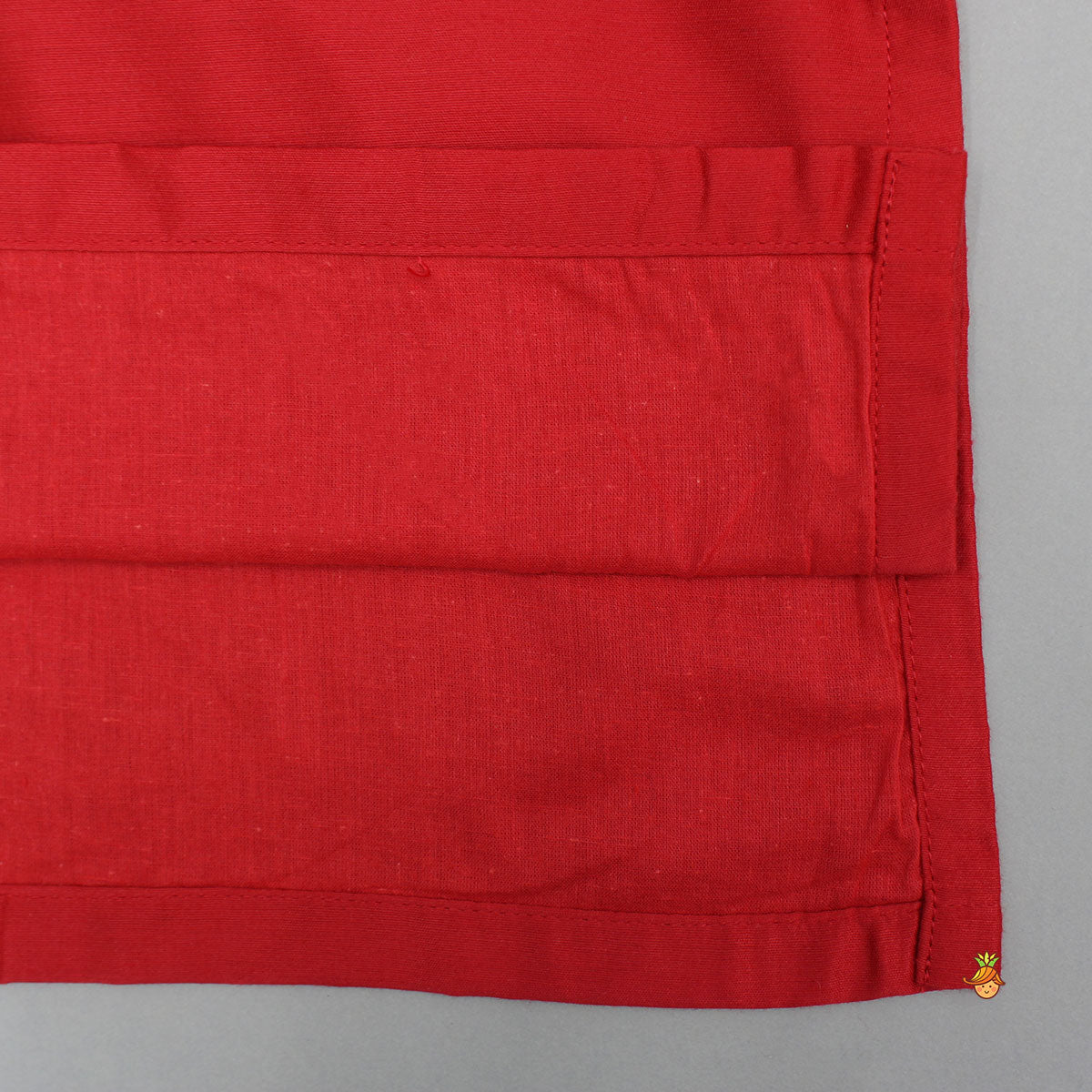 Pre Order: Brocade Attached Flap Red Kurta And Off White Pyjama