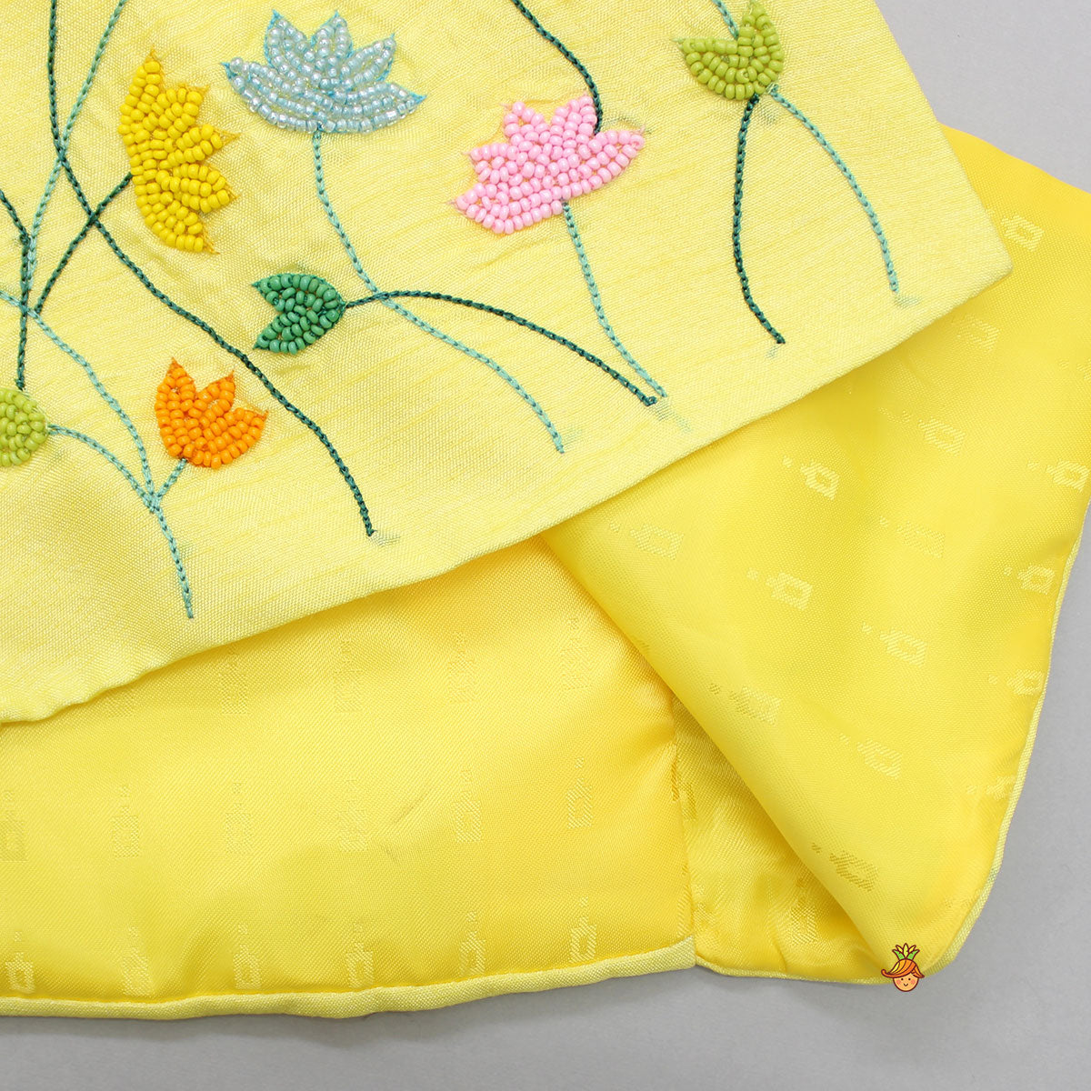 Pre Order: Shibori Printed Kurta With Beads Embroidered Yellow Open Jacket And Churidar