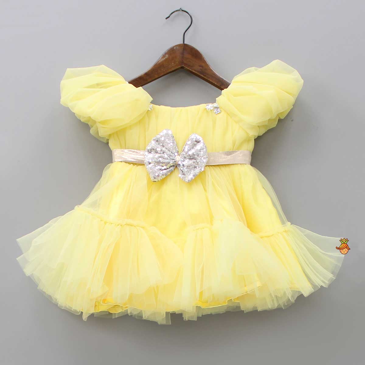 Puff Sleeves And Ruffle Hem Yellow Fancy Dress