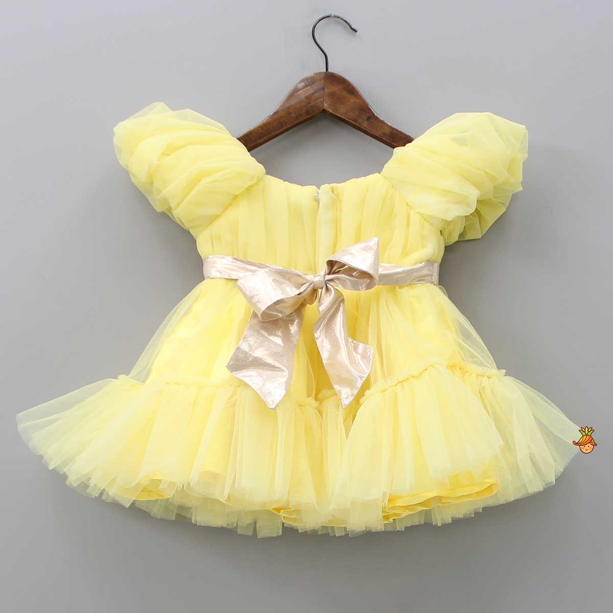 Puff Sleeves And Ruffle Hem Yellow Fancy Dress