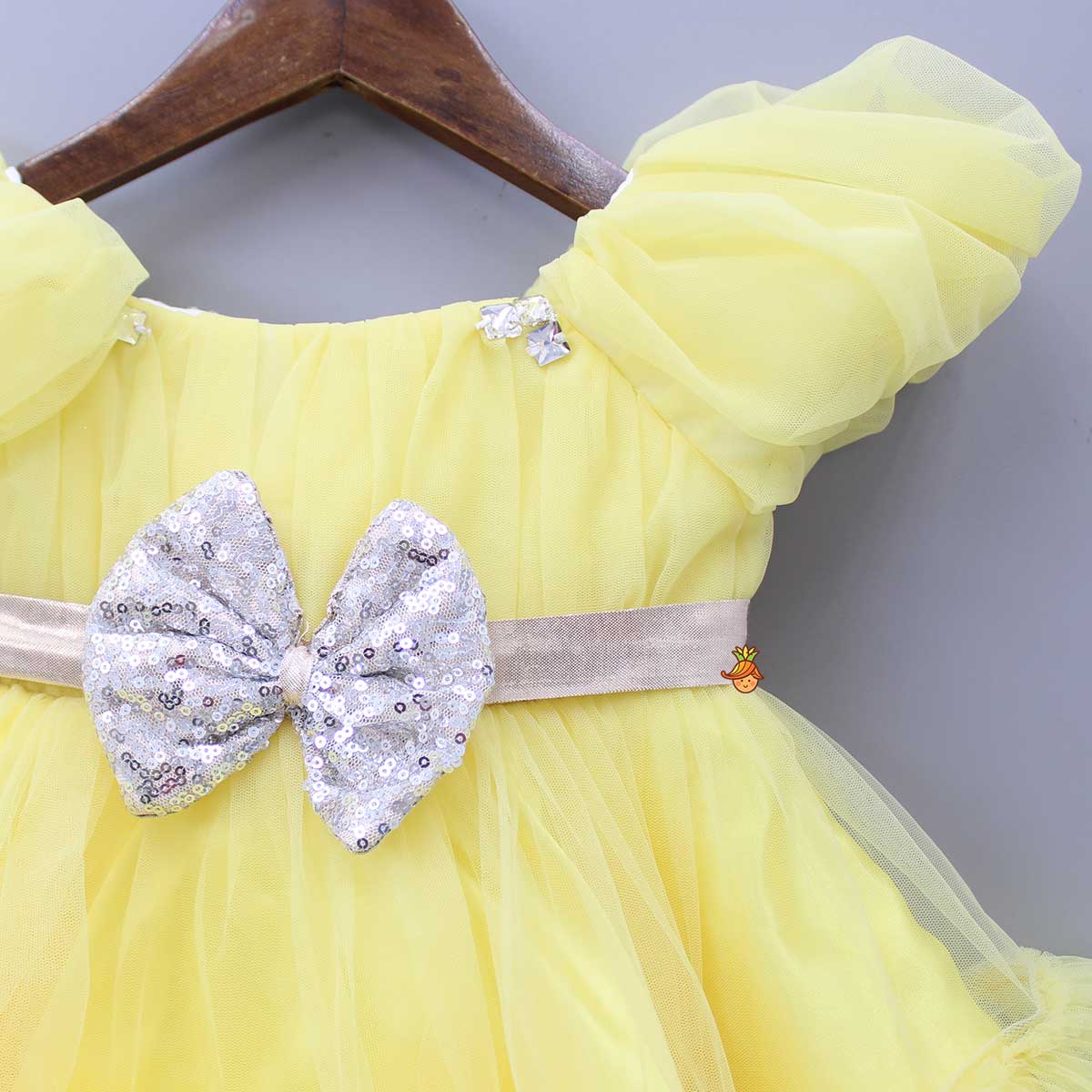Puff Sleeves And Ruffle Hem Yellow Fancy Dress