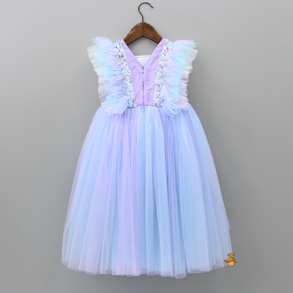 Sequins Work Dual Tone High Low Dress With Matching Hair Clip