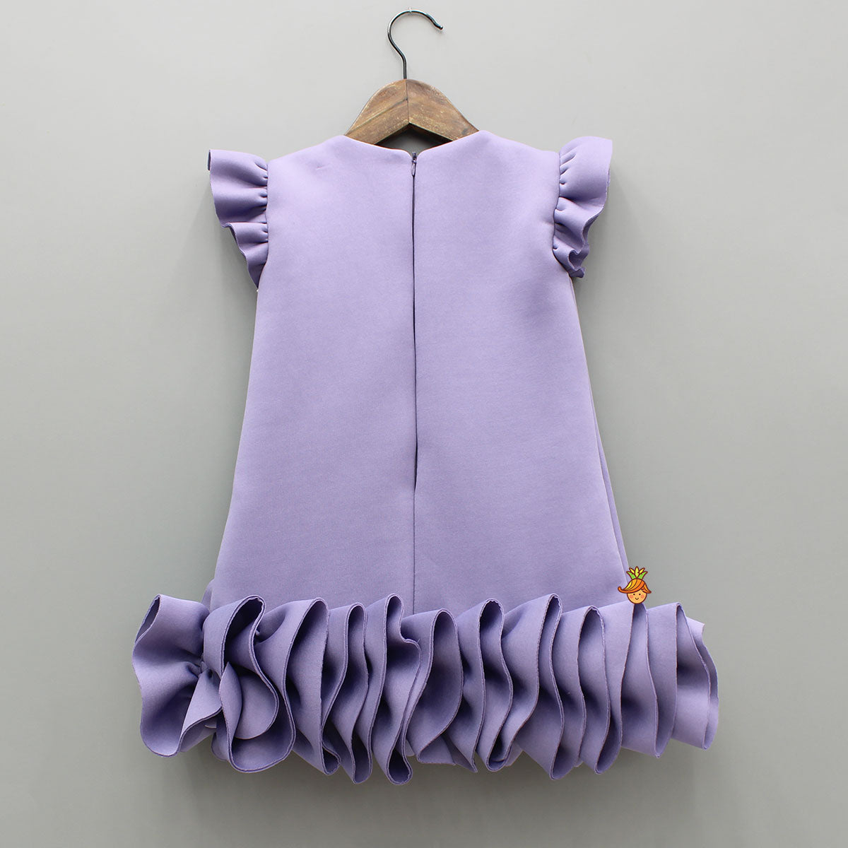 Pre Order: Elegant Lavender Ruffle Dress With Matching Sling Bag