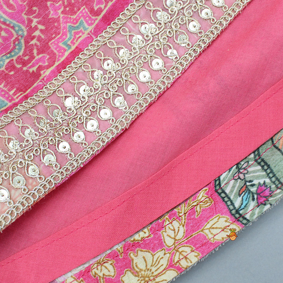 Pre Order: Stunning Pink Raw Silk Scalloped Top And Pearly Tassels Enhanced Lehenga