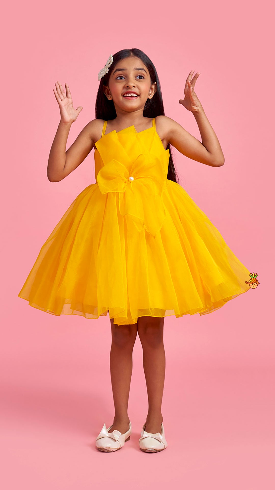 Pre Order: Spaghetti Straps Sleeveless Organza Yellow Dress