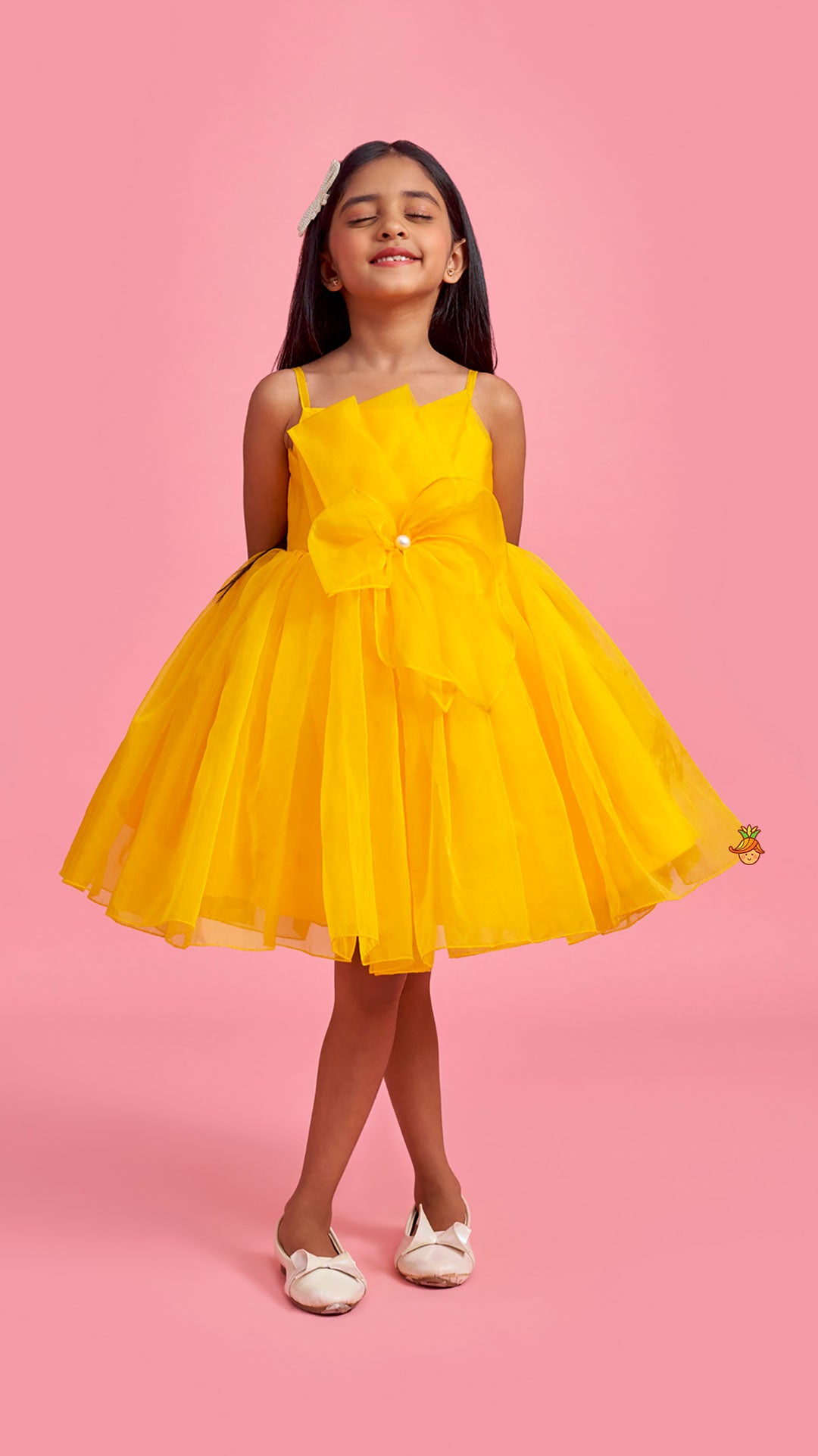 Pre Order: Spaghetti Straps Sleeveless Organza Yellow Dress