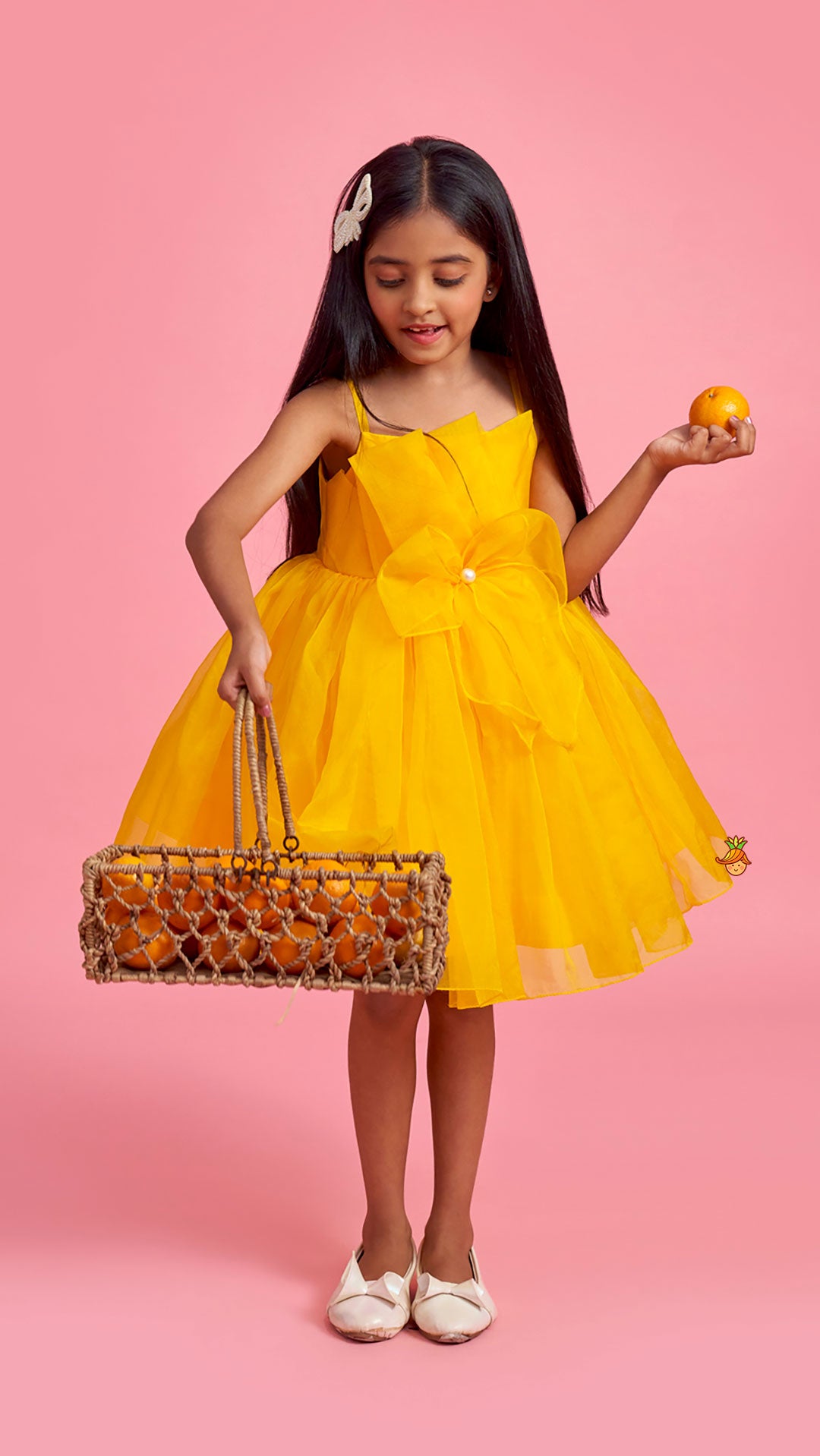 Pre Order: Spaghetti Straps Sleeveless Organza Yellow Dress