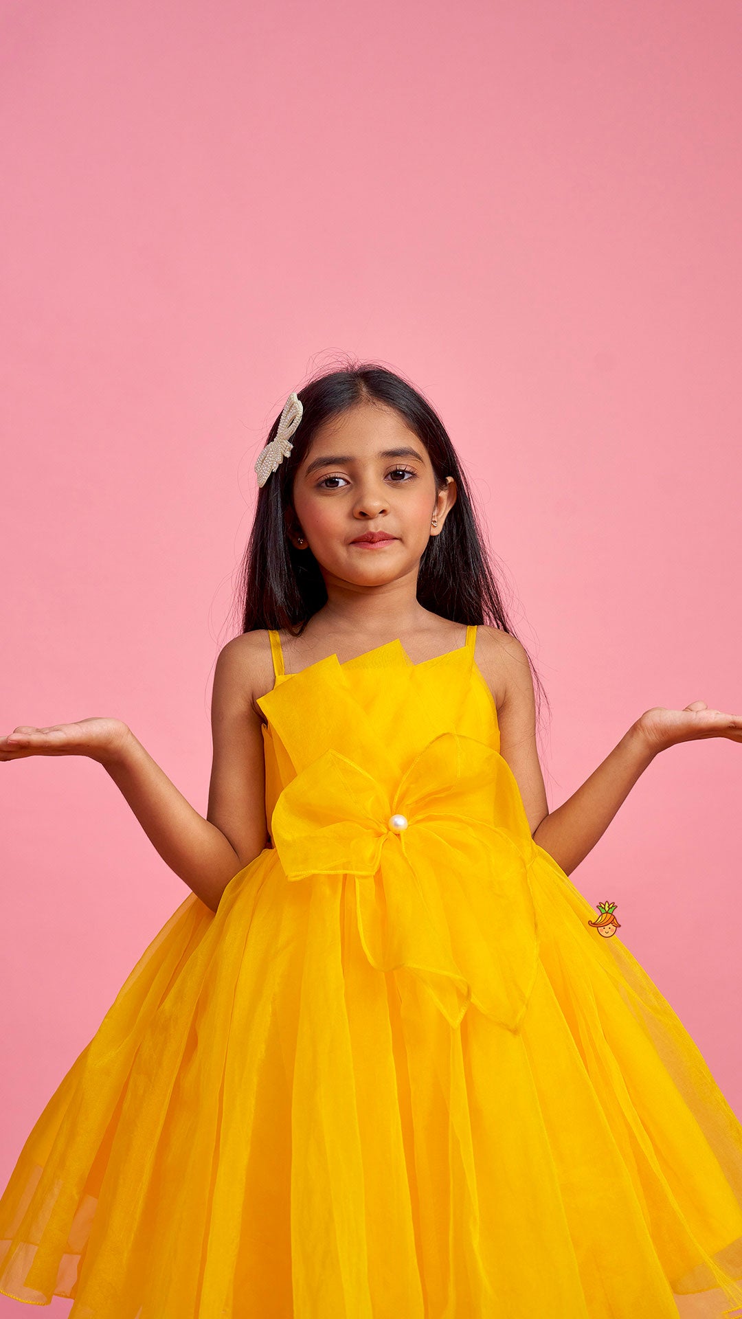 Pre Order: Spaghetti Straps Sleeveless Organza Yellow Dress